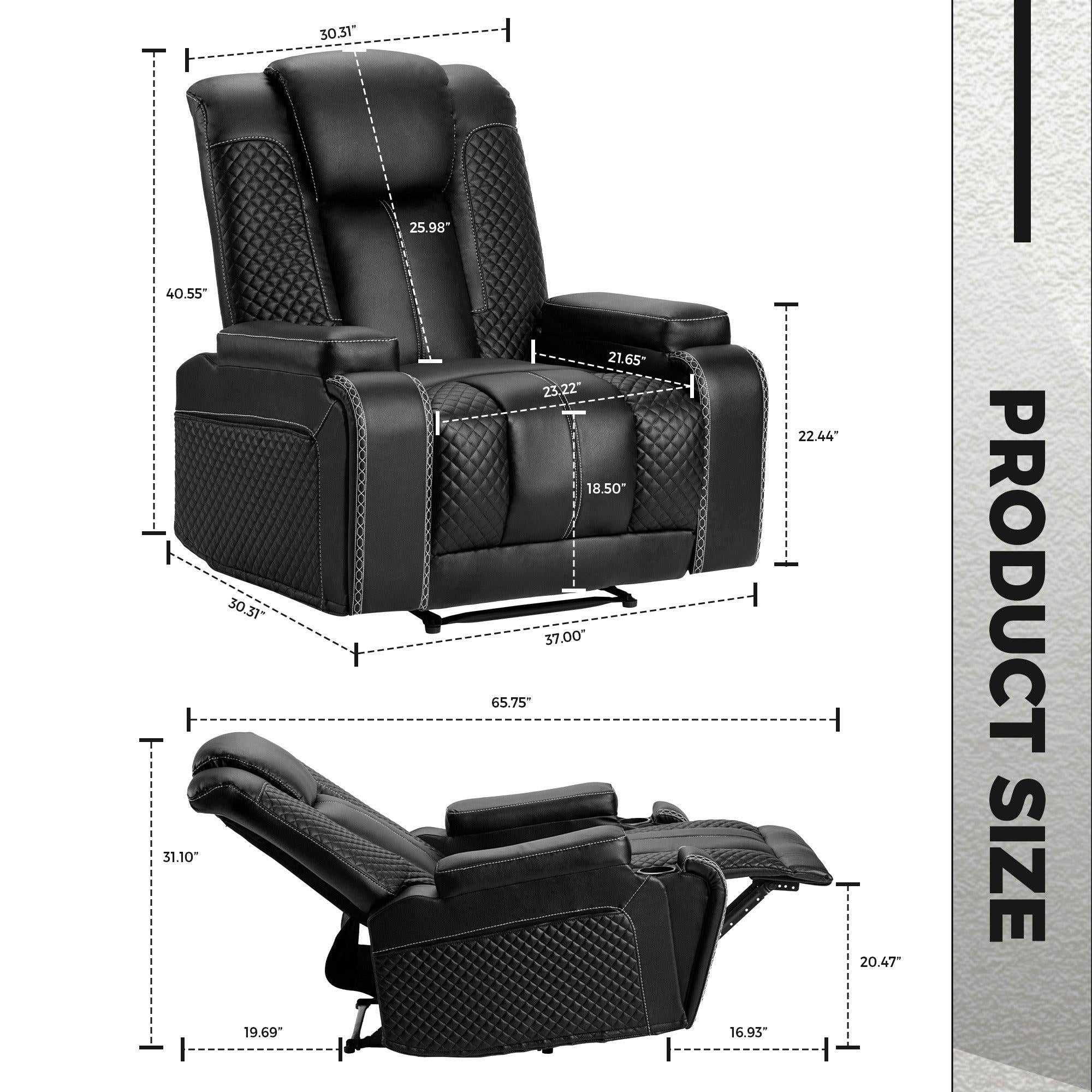 Living Room Faux Leather Heated Theater Recliner Sofa with Massage Reclining Individual Seat