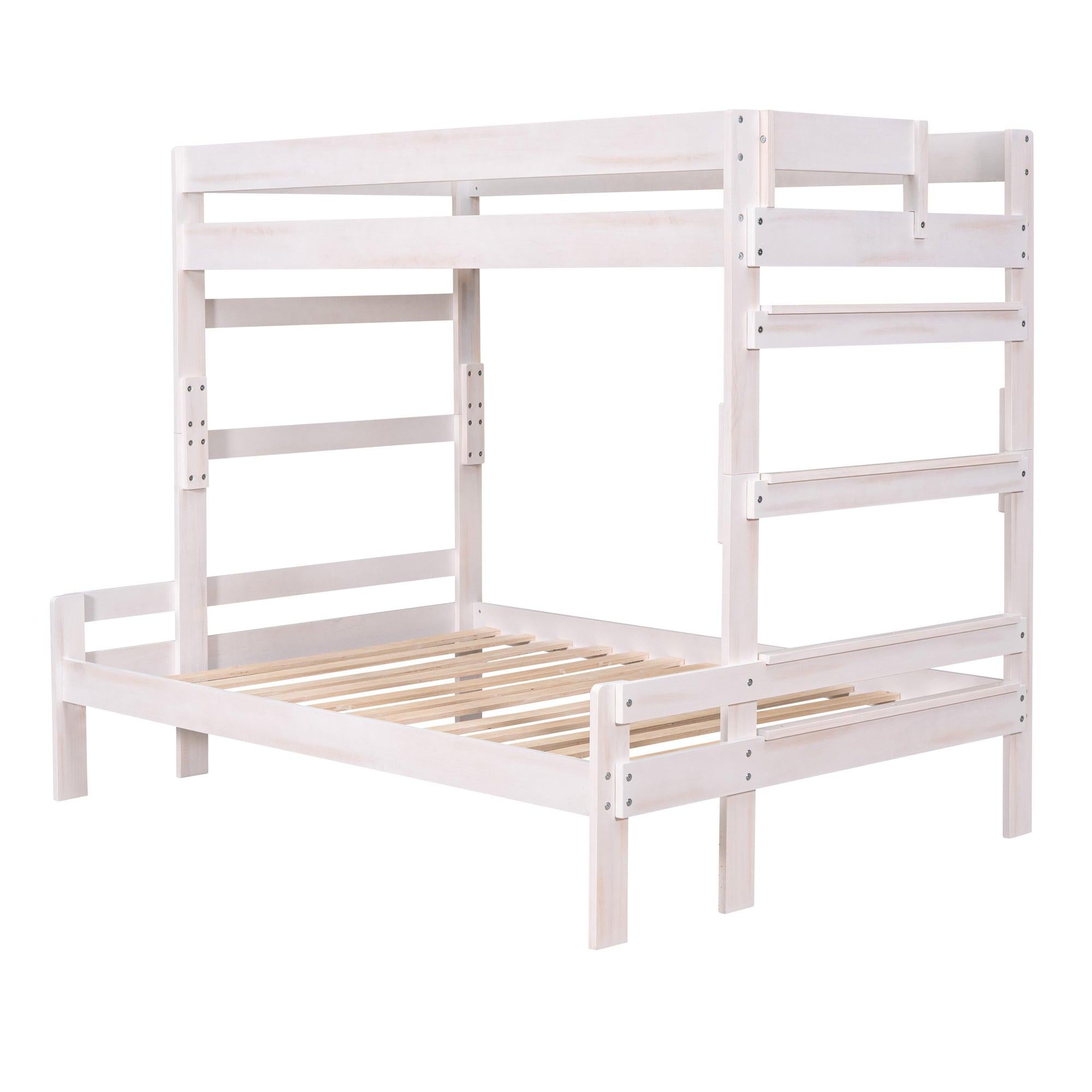 Twin over Full Wood Bunk Bed with 2 Drawers, White