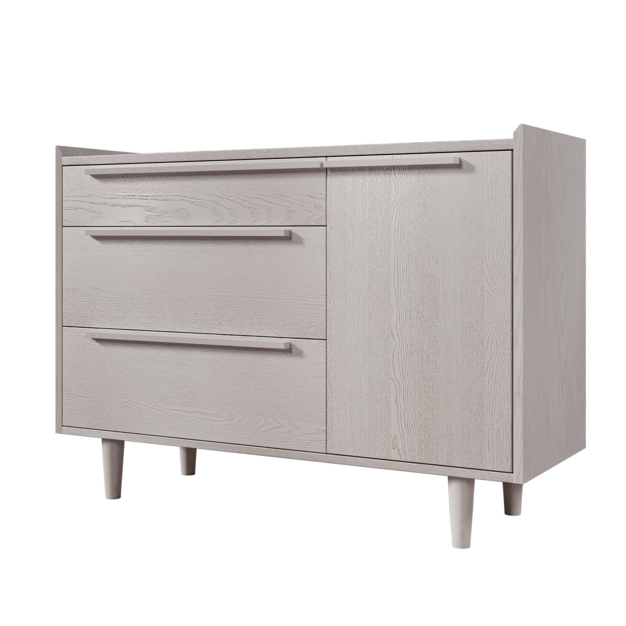 Modern Style Manufactured Wood 3-Drawer Dresser with Solid Wood Legs, Stone Gray