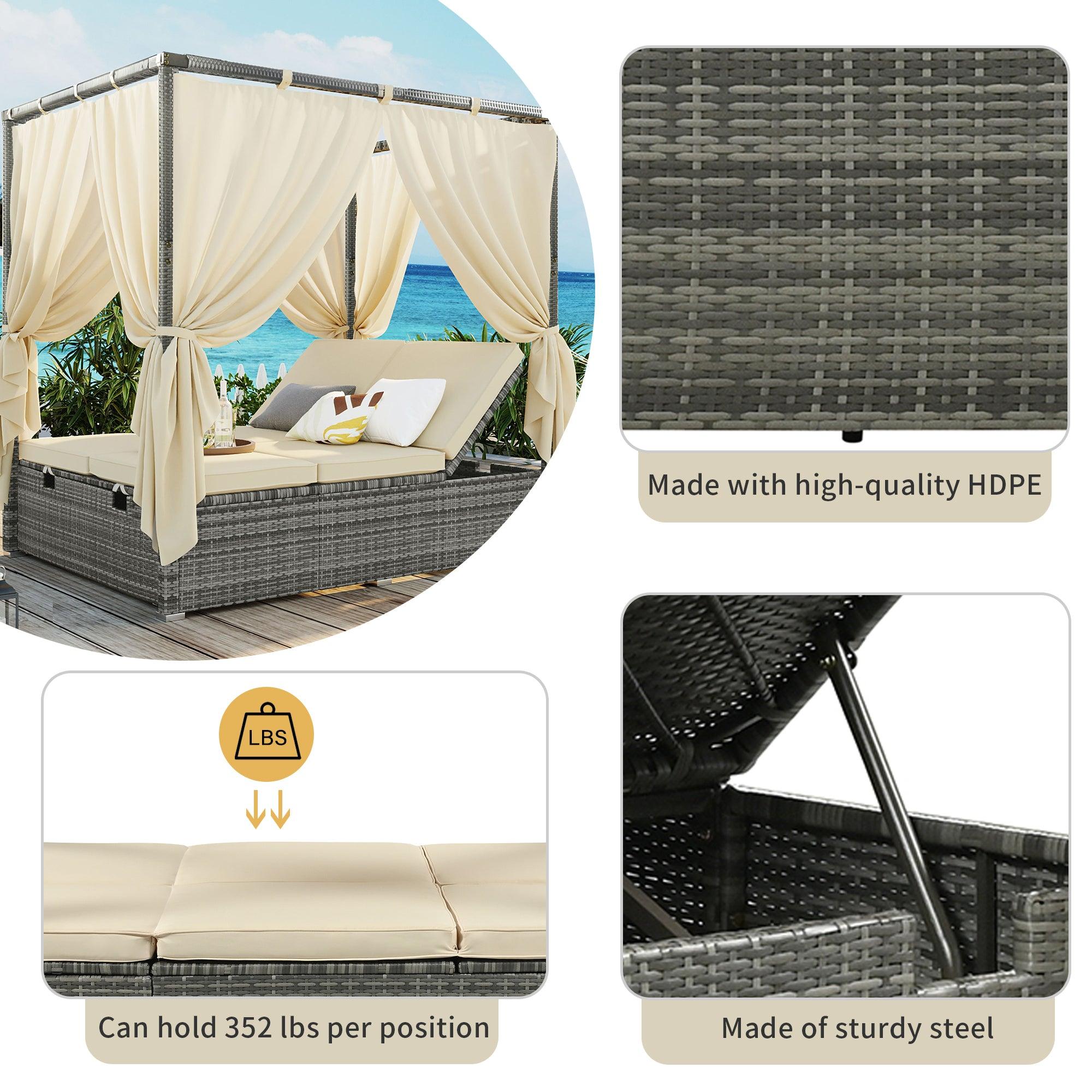 Adjustable Sun Bed With Curtain,High Comfort，With 3 Colors