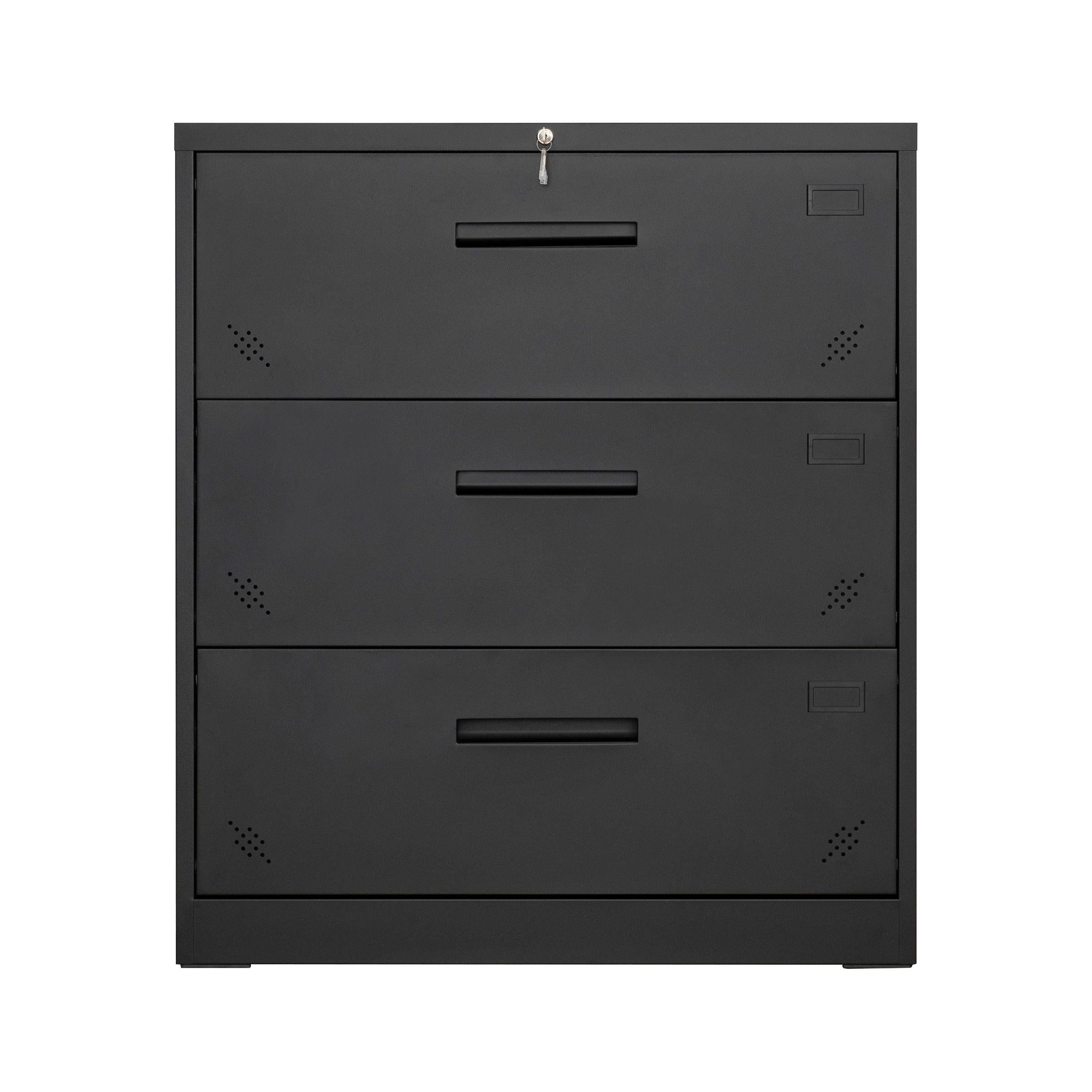 3 Drawer Lateral Filing Cabinet for Legal/Letter A4 Size, Large Deep Drawers Locked by Keys, Locking Wide File Cabinet for Home Office, Metal Steel