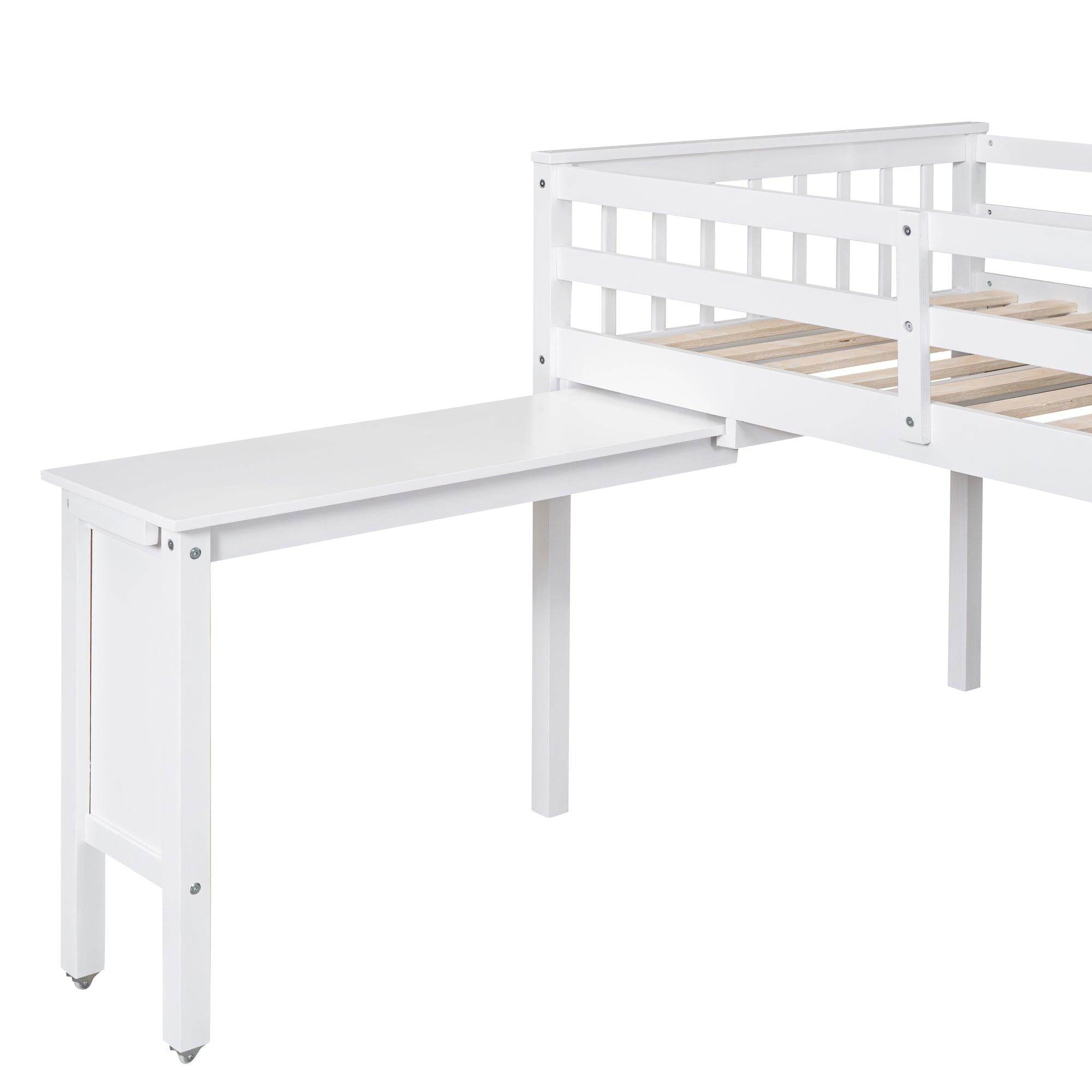 Twin Size Loft Bed With Removable Desk and Cabinet, White