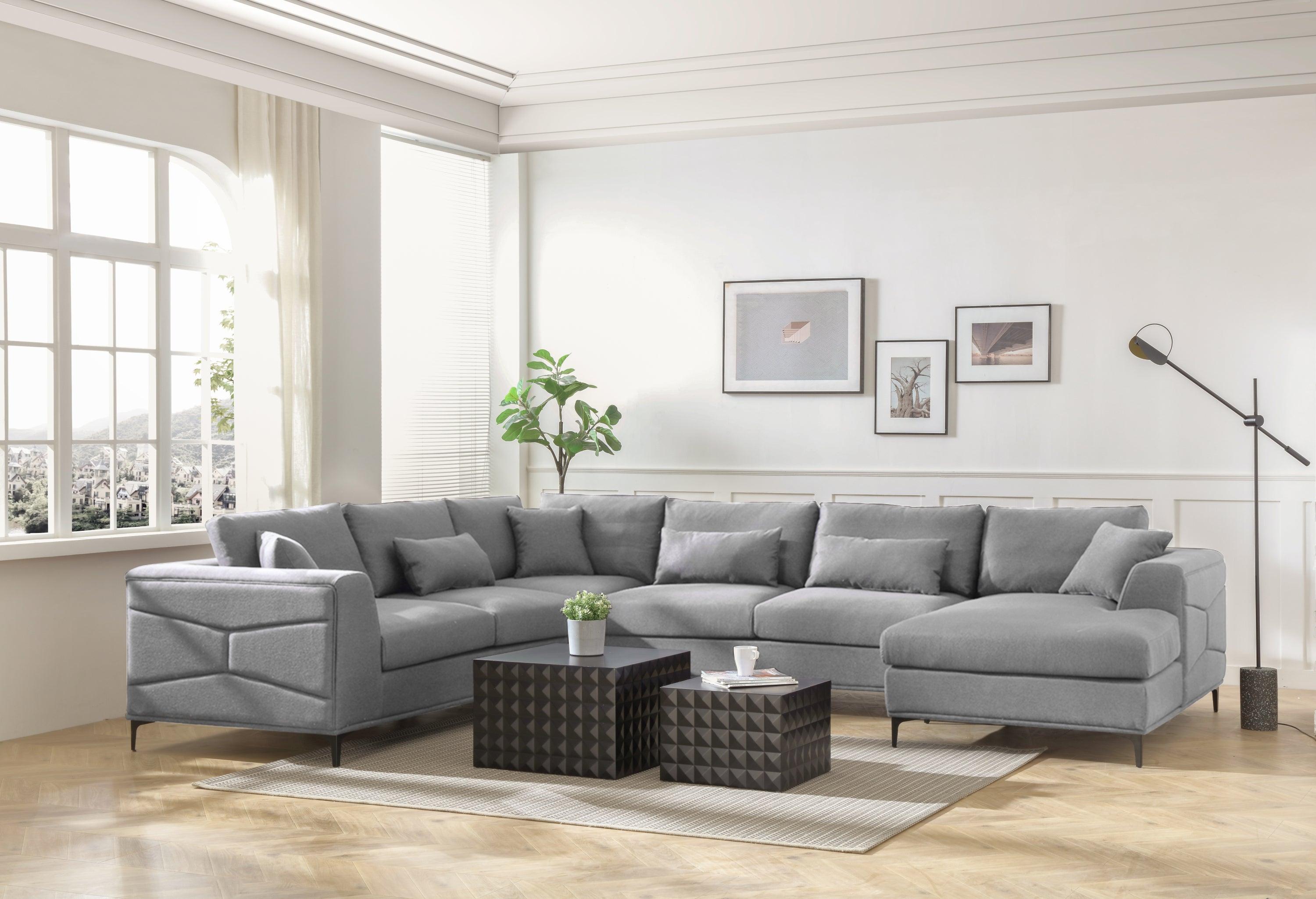 Large Sectional Sofa,145"(L)x117"(W) Classic Look with Tufted Pattern on Outer Armrest and Back, Grey