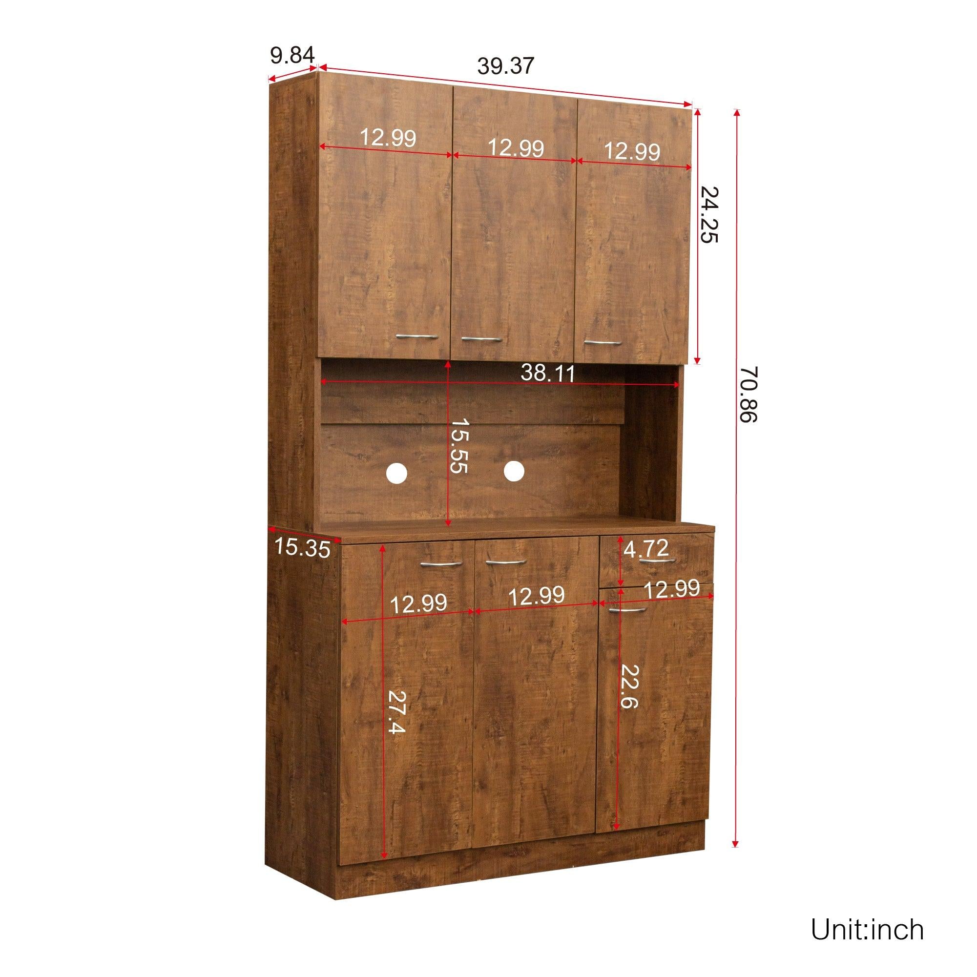 70.87" Tall Wardrobe& Kitchen Cabinet, with 6-Doors, 1-Open Shelves and 1-Drawer for bedroom,Walnut