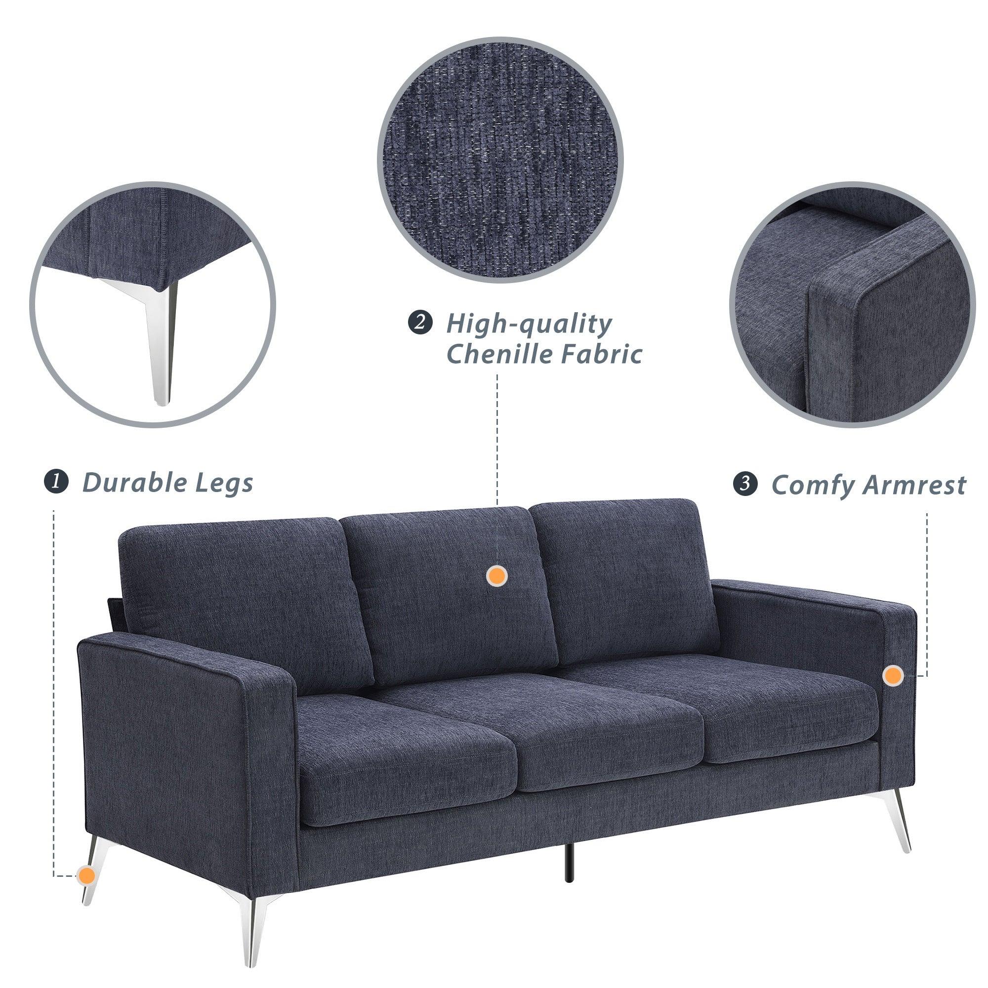 Modern 3-Piece Sofa Sets with Sturdy Metal Legs,Chenille Upholstered Couches Sets Including 3-Seat Sofa, Loveseat and Single Chair for Living Room Furniture Set (1+2+3 Seat)