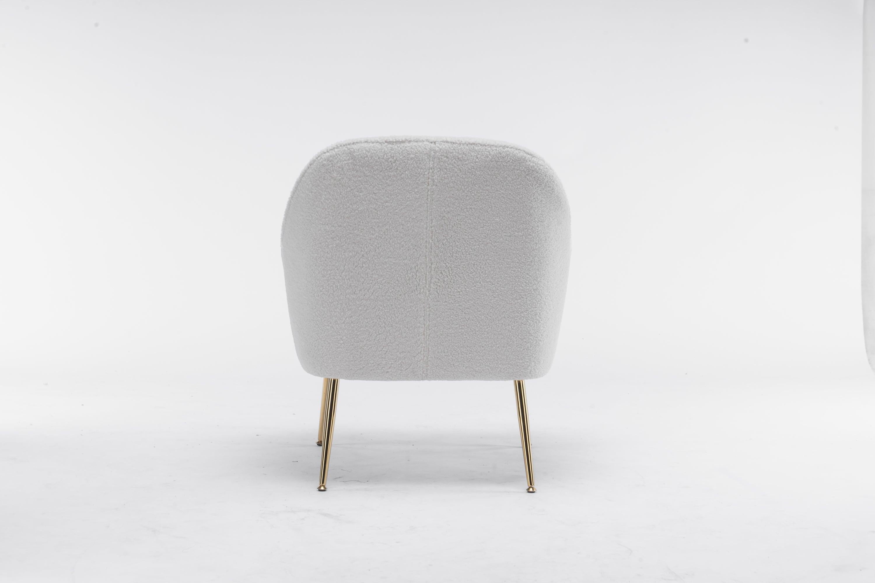 Modern Soft White Teddy fabric Ivory Ergonomics Accent Chair Living Room Chair Bedroom Chair Home Chair With Gold Legs And Adjustable Legs For Indoor Home