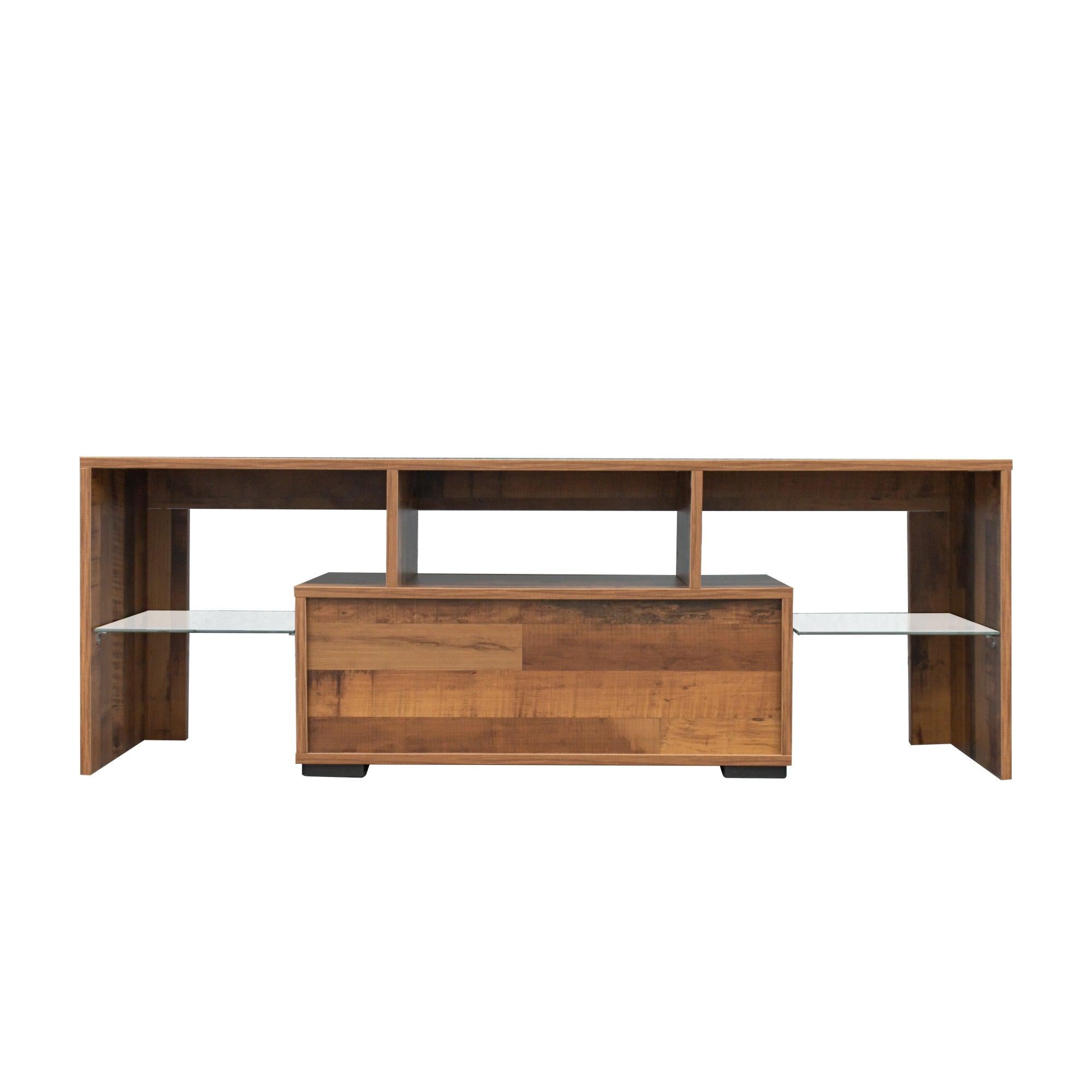 TV Stand with LED RGB Lights,Flat Screen TV Cabinet, Gaming Consoles - in Lounge Room, Living Room,FIR WOOD