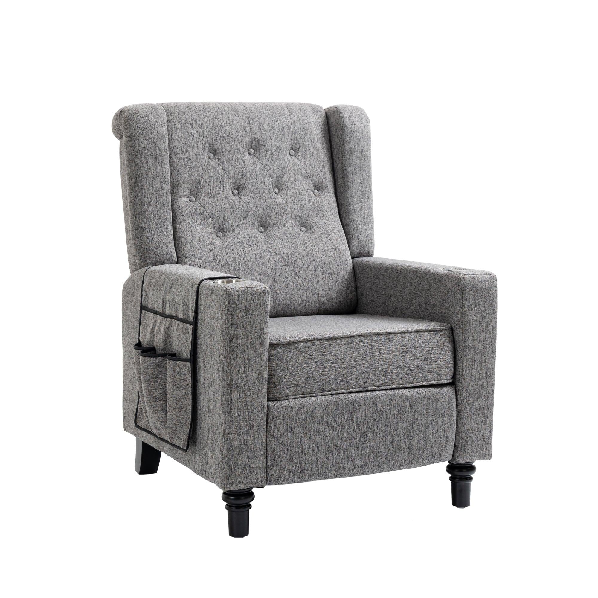 Arm Pushing Recliner Chair,Modern Button Tufted Wingback Push Back Recliner Chair, Living Room Chair Fabric Pushback Manual Single Reclining Sofa Home Theater Seating for Bedroom,Darkn Gray