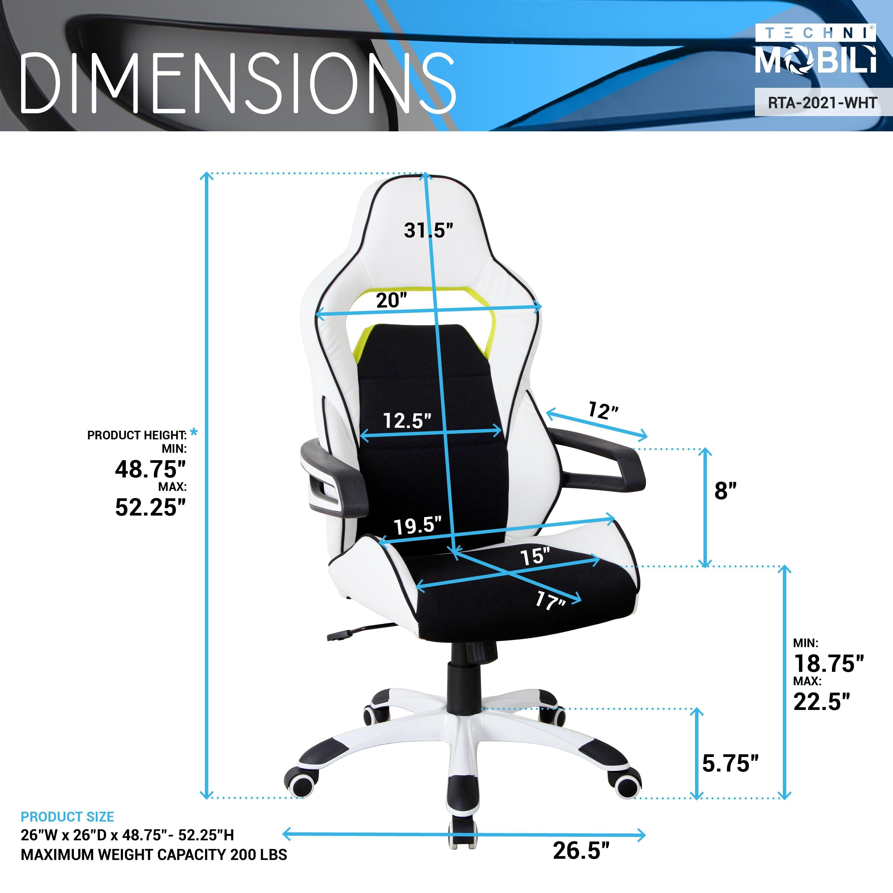 Techni Mobili Ergonomic Essential Racing Style Home & Office Chair, White