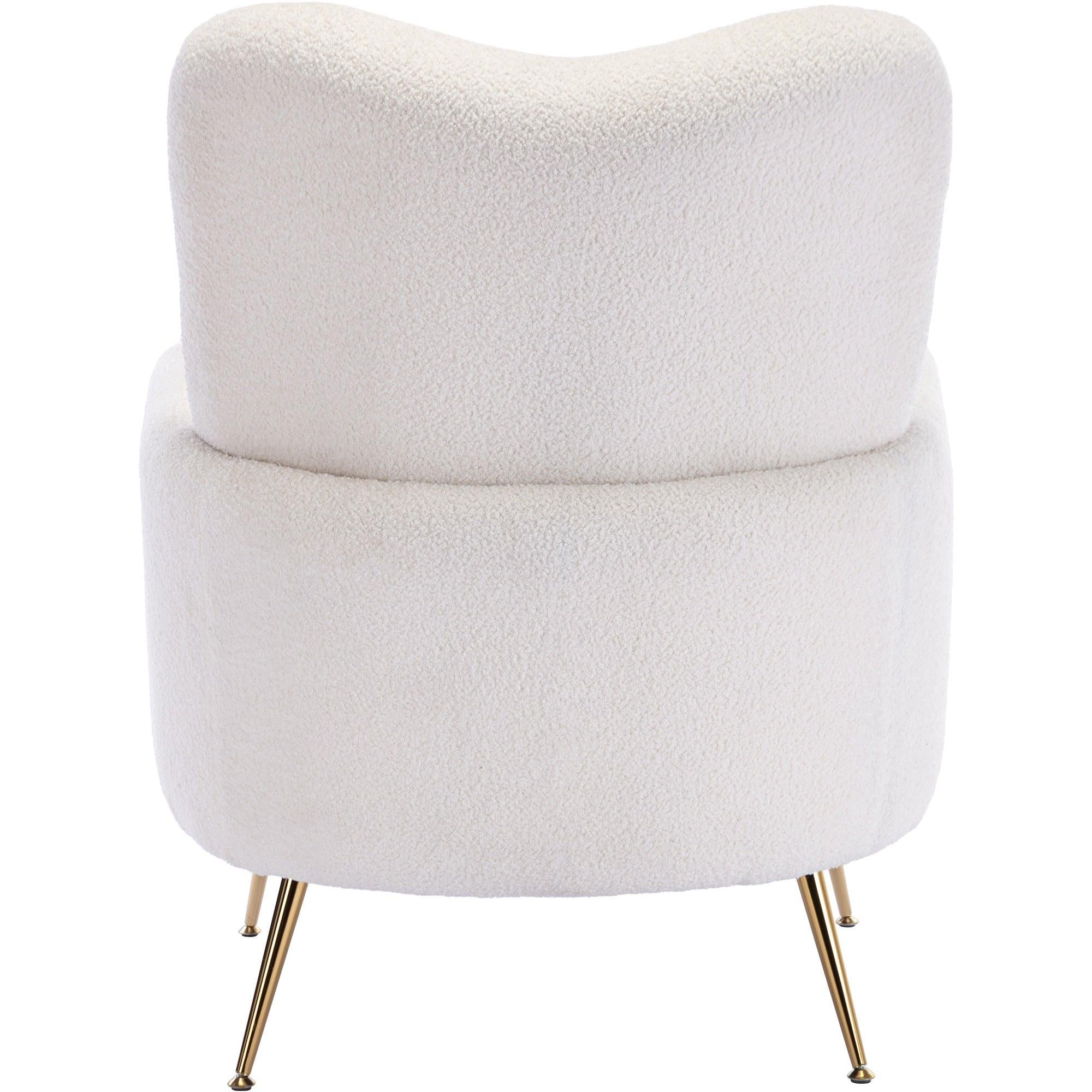 Cozy Teddy Fabric Arm Chair with Sloped High Back and Contemporary Metal Legs ,White