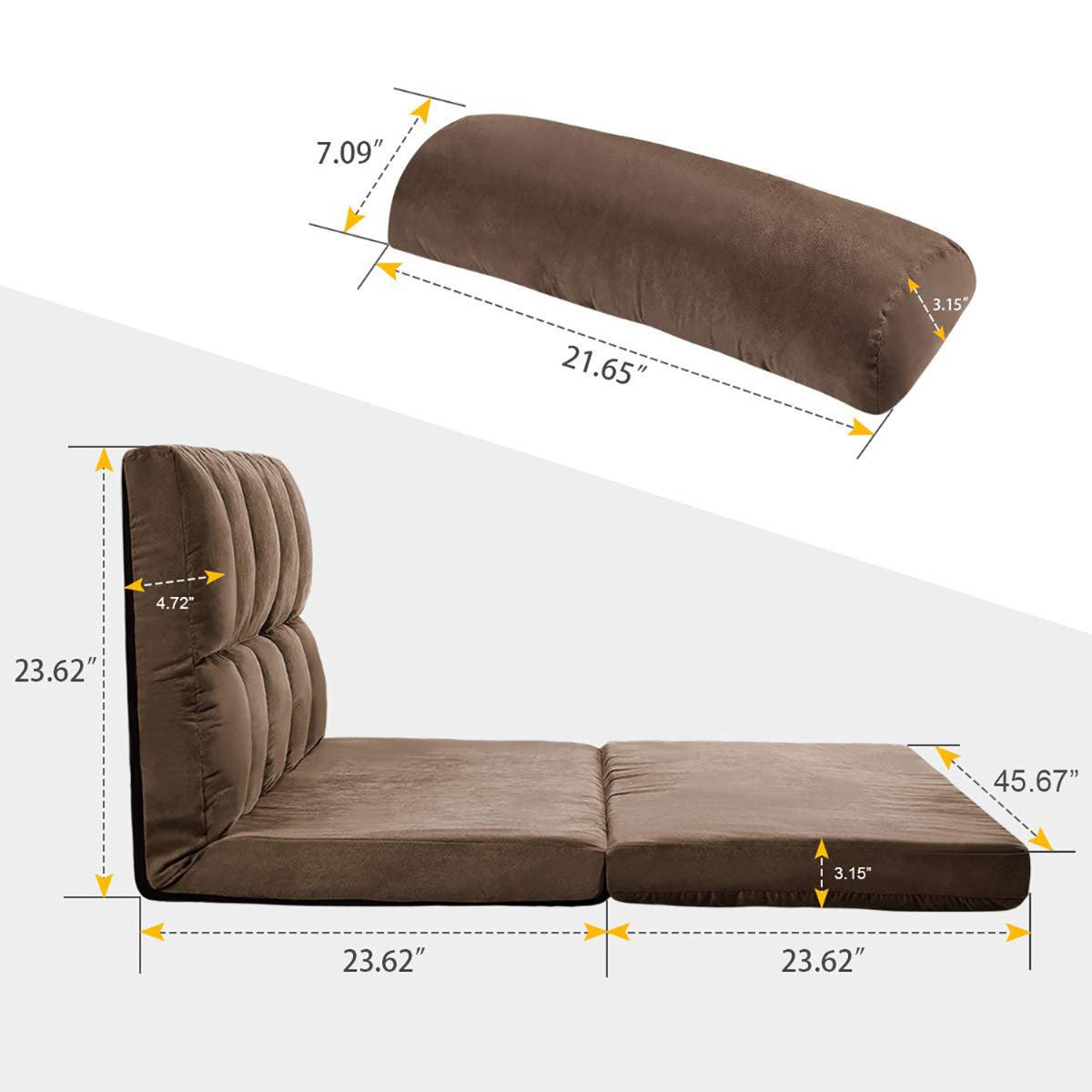 Double Chaise Lounge Sofa Floor Couch and Sofa with Two Pillows (Brown)