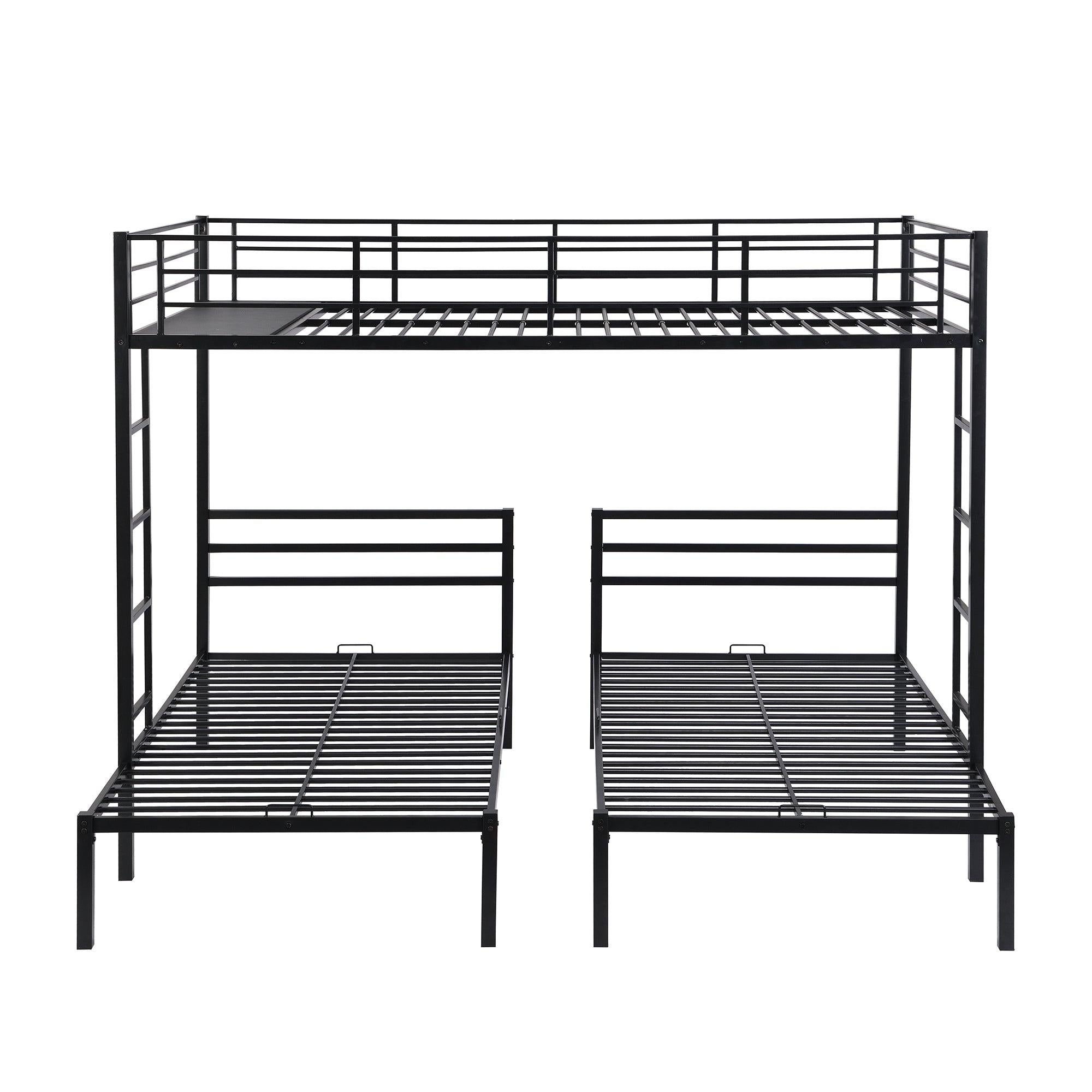 Full over Twin&Twin Size Bunk Bed with Built-in Shelf, Black