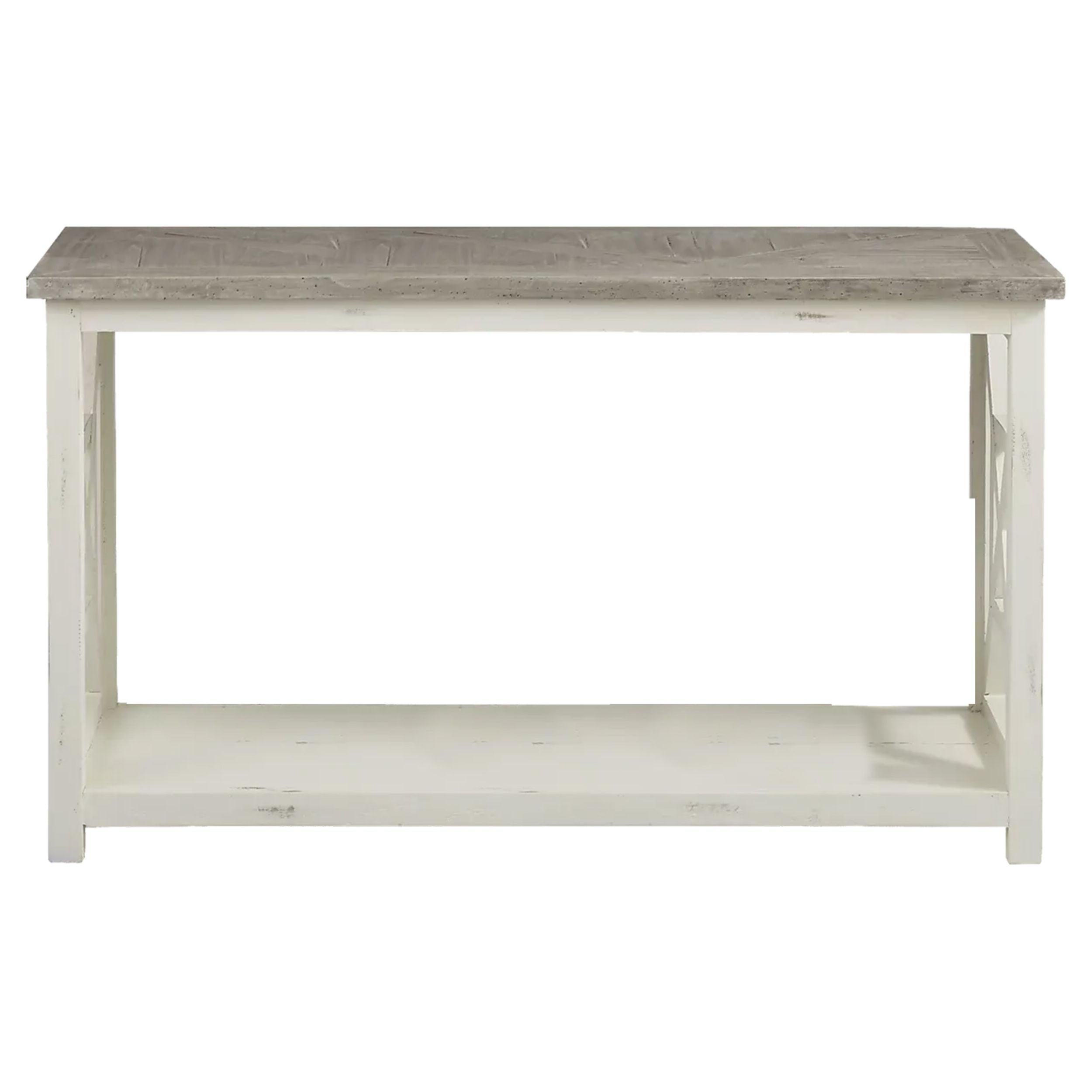 Solid Wood Sofa Console Table with  X Shape Side Panels, White and Brown