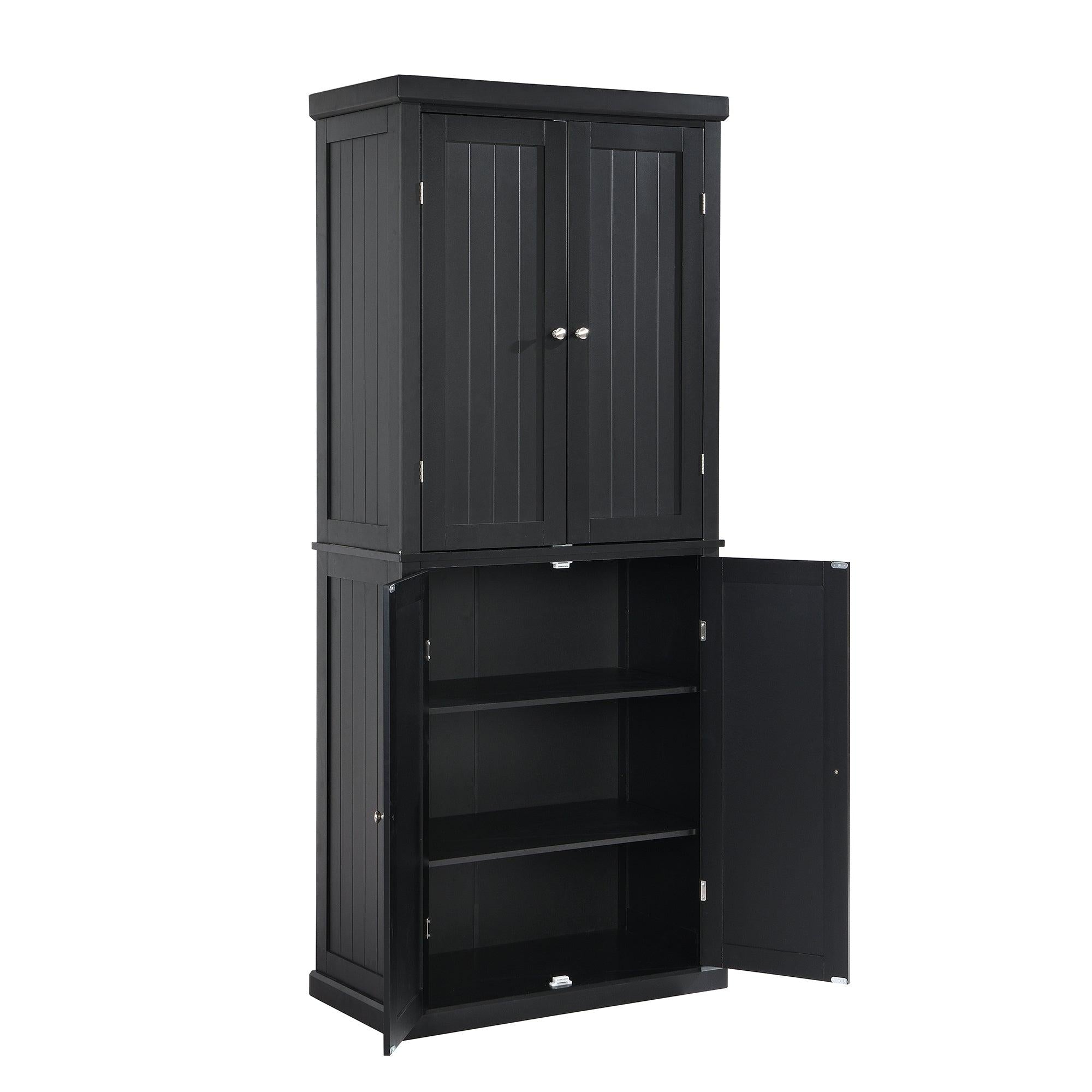 Freestanding Tall Kitchen Pantry, 72.4" Minimalist KitchenStorage Cabinet Organizer with 4 Doors and Adjustable Shelves, Black