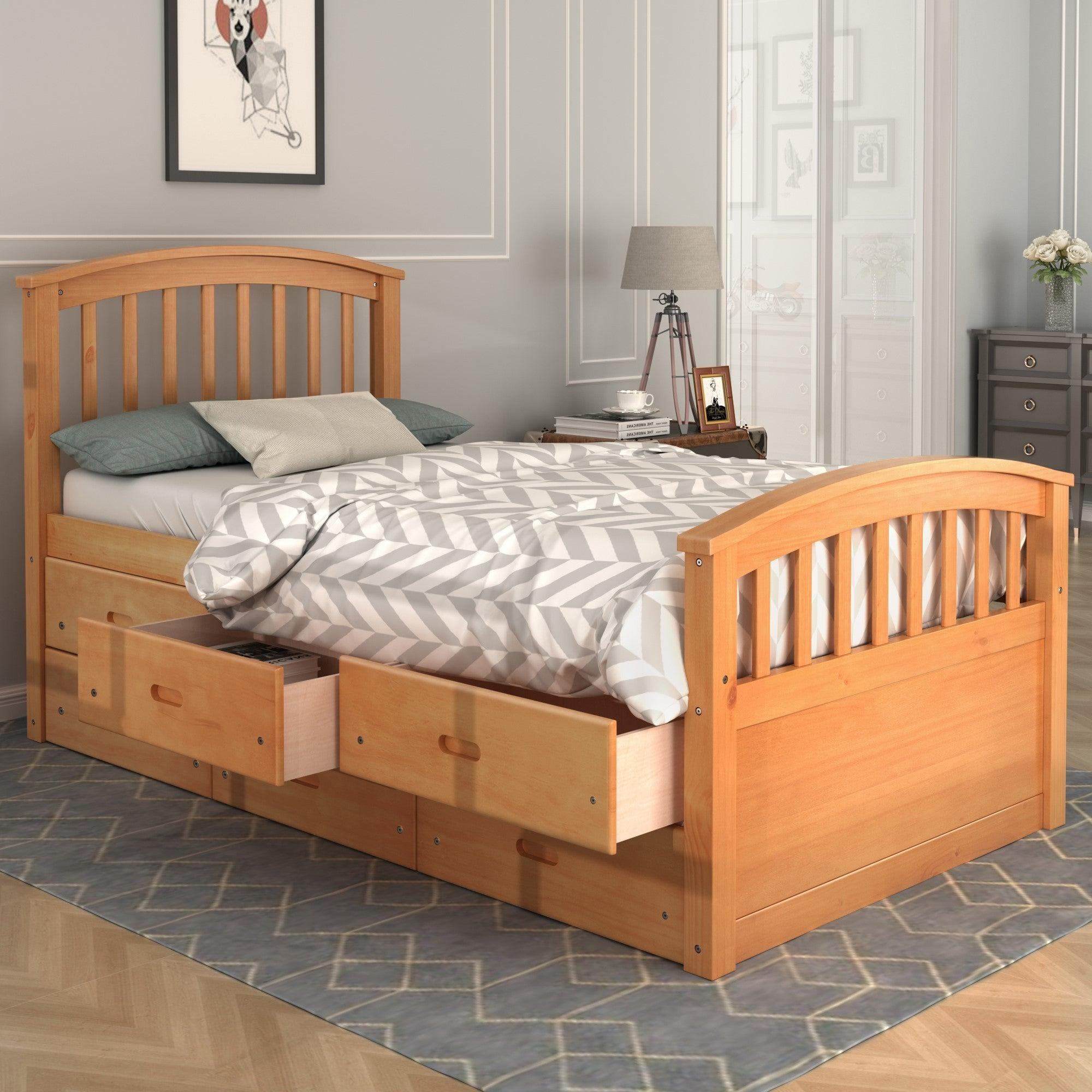 Twin Size PlatformStorage Bed Solid Wood Bed with 6 Drawers