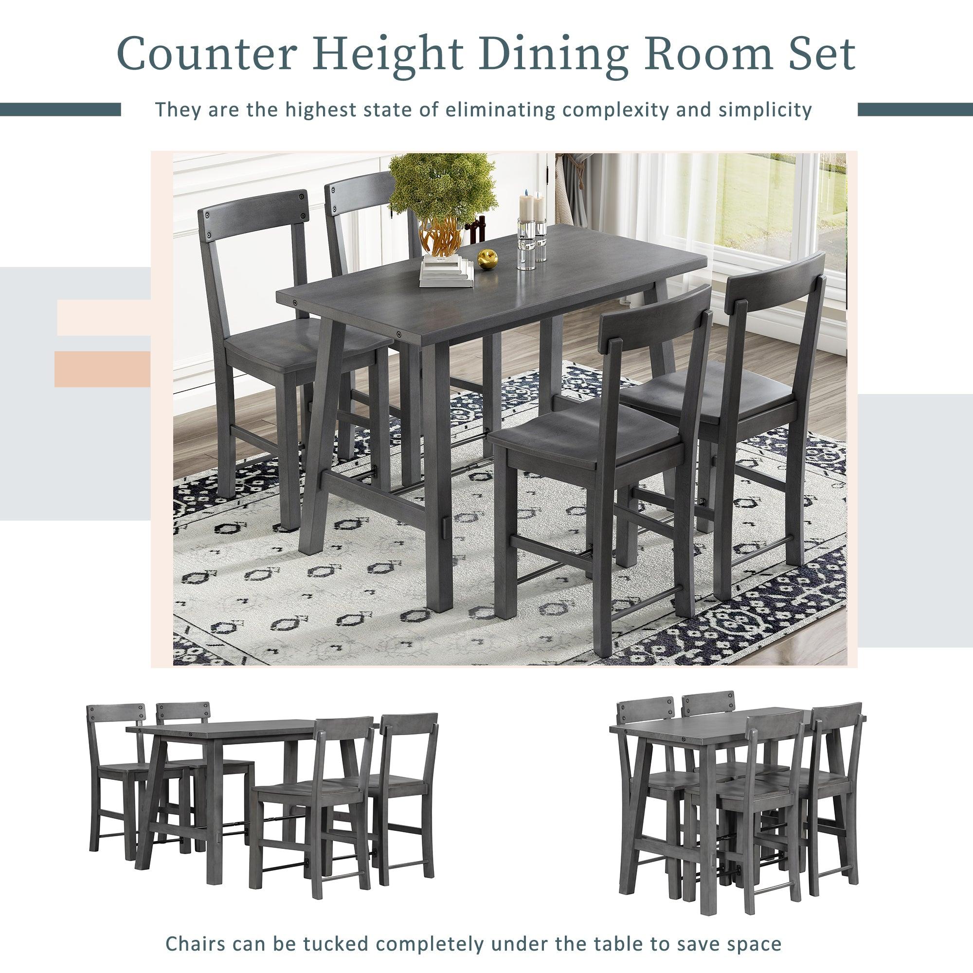 Minimalist industrial Style 5-Piece Counter Height Dining Table Set Solid Wood & Metal Dining Table with Four Chairs for Small Space (Gray)