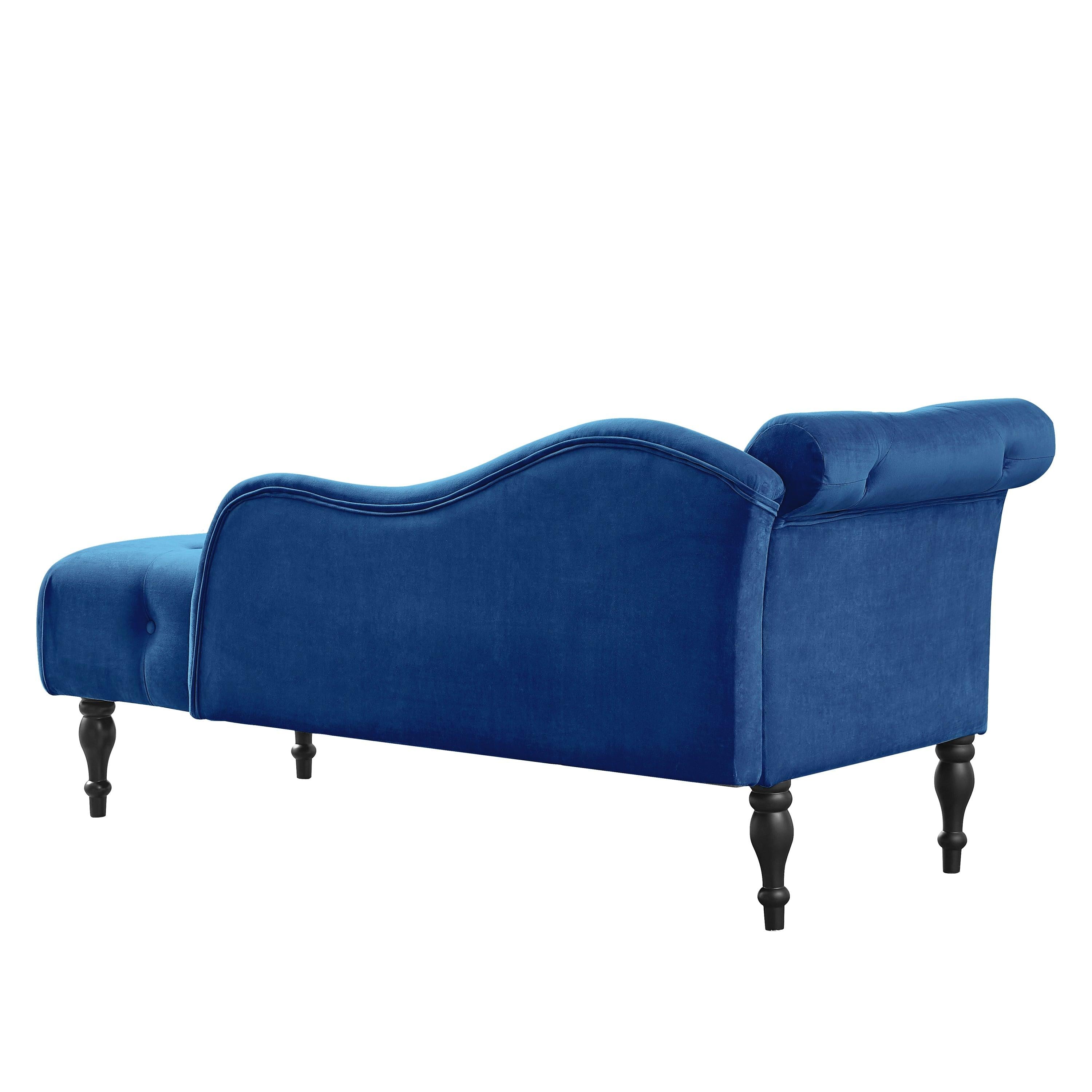 60.6" Velvet Chaise Lounge Buttons Tufted Nailhead Trimmed Solid Wood Legs with 1 Pillow,Blue