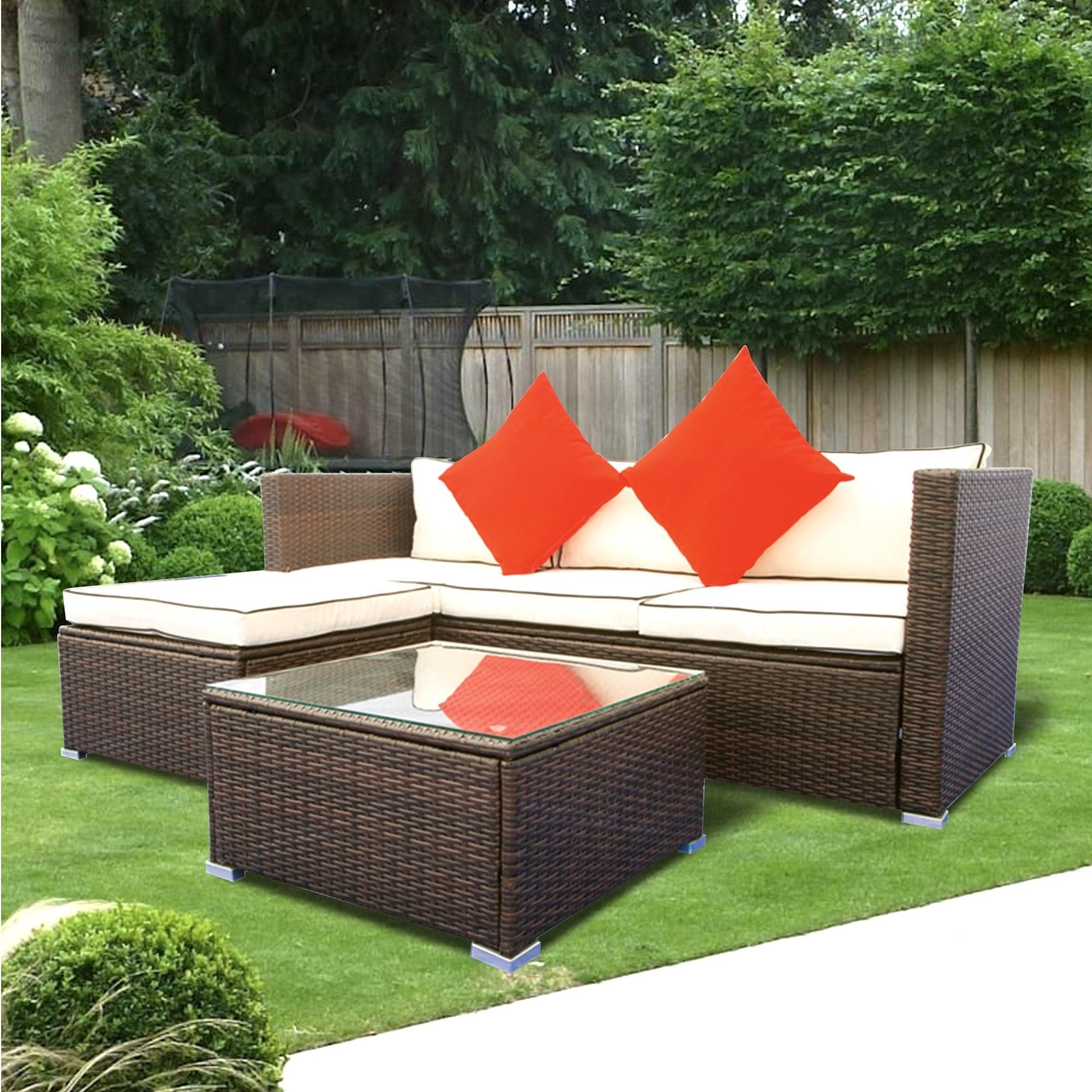 3 Piece Patio Sectional Wicker Rattan Outdoor Furniture Sofa Set