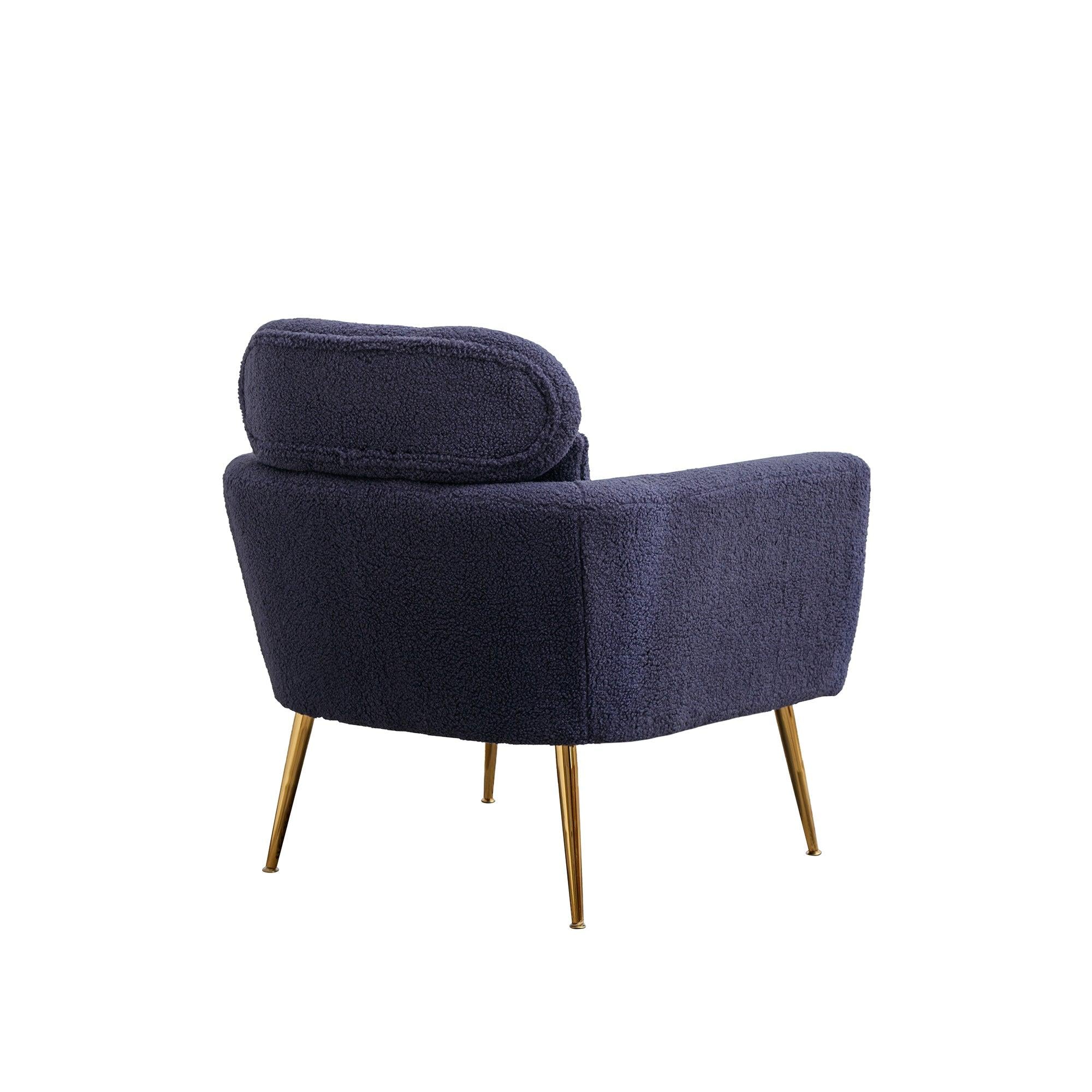 29.5"WModern Boucle Accent Chair Armchair Upholstered Reading Chair Single Sofa Leisure Club Chair with Gold Metal Leg and Throw Pillow for Living Room Bedroom Dorm Room Office, Navy Boucle