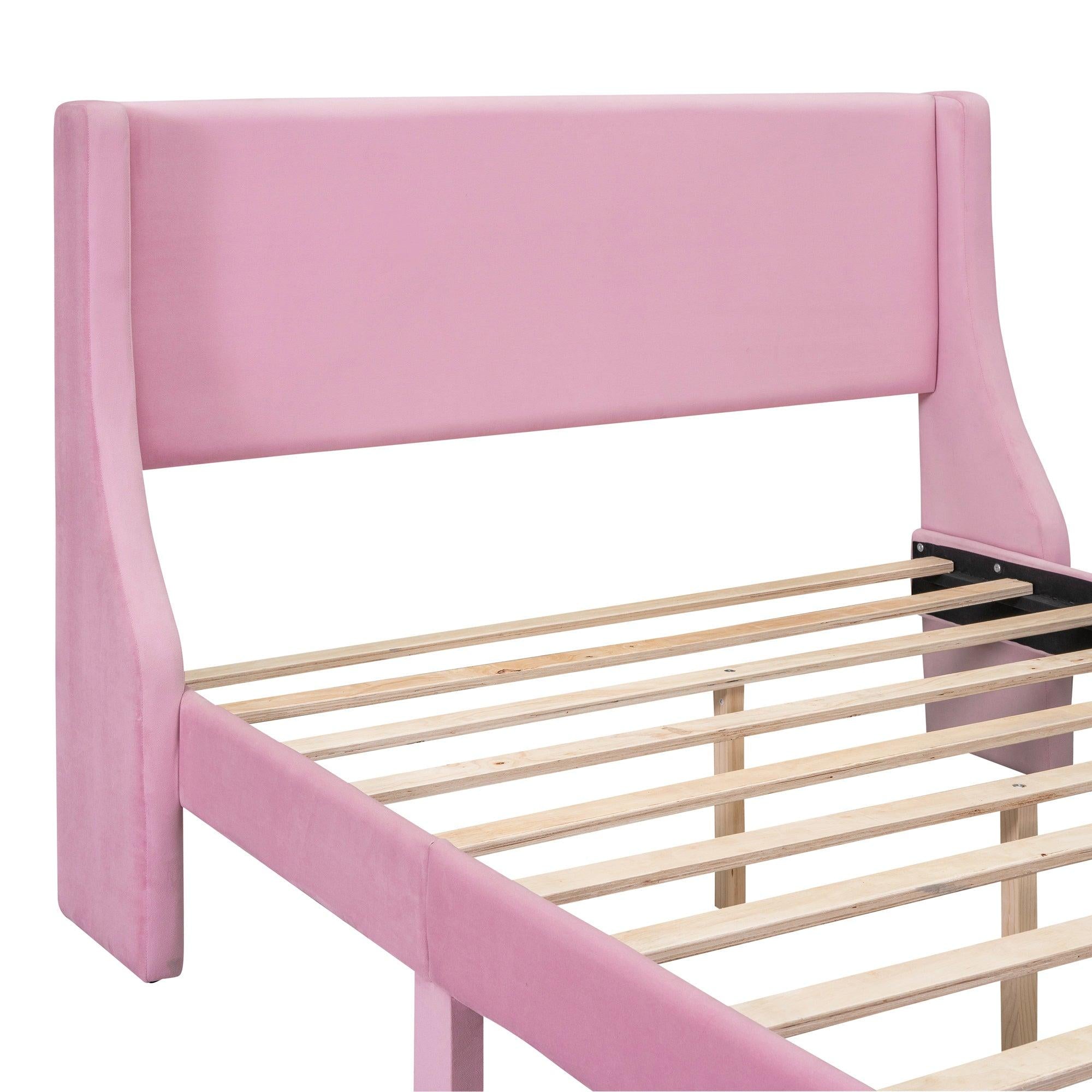 Full SizeStorage Bed Velvet Upholstered Platform Bed with a Big Drawer - Pink