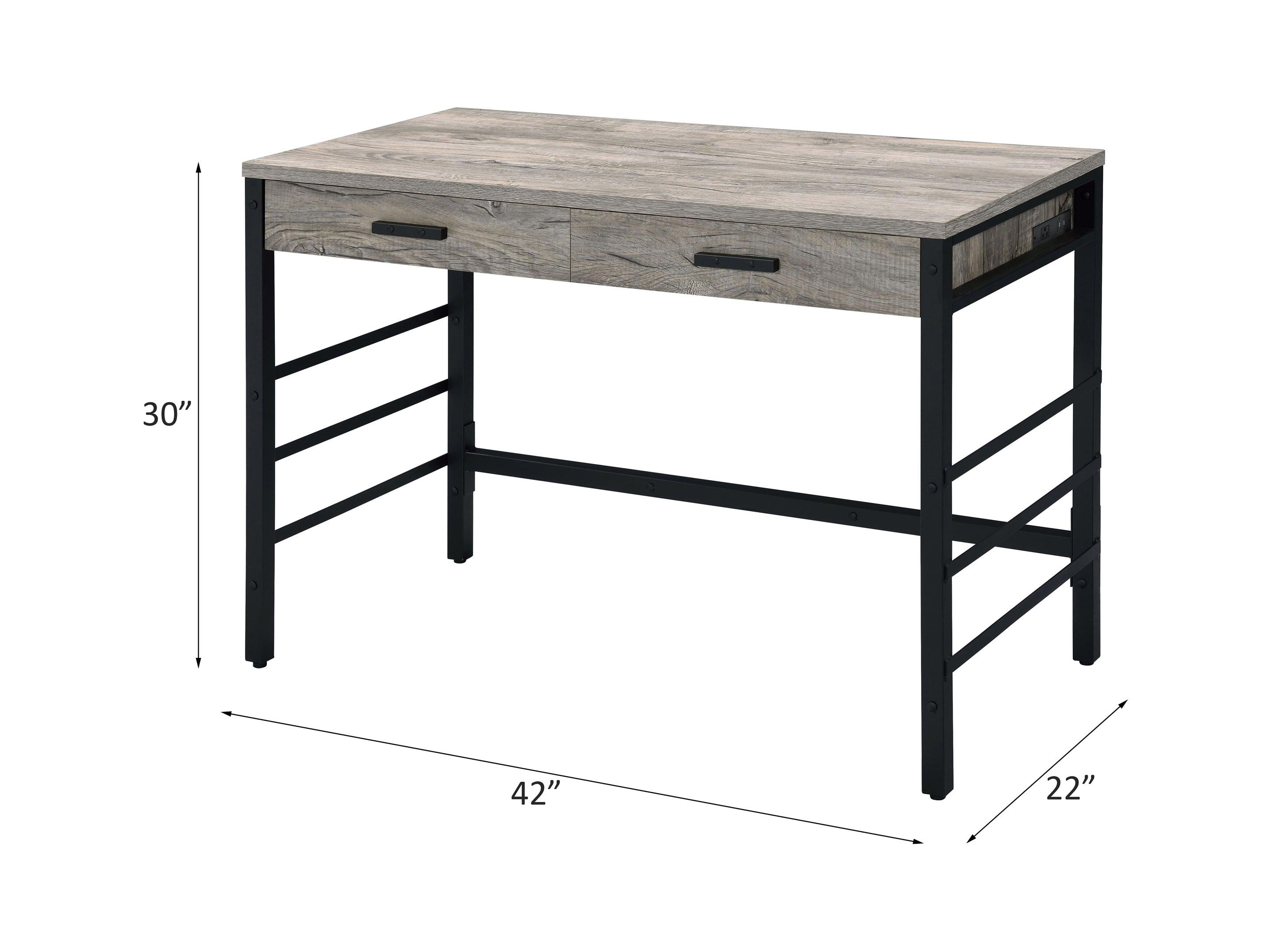 ACME Disho Built-in USB Port Writing Desk, Light Weathered Oak & Black Finish 92720