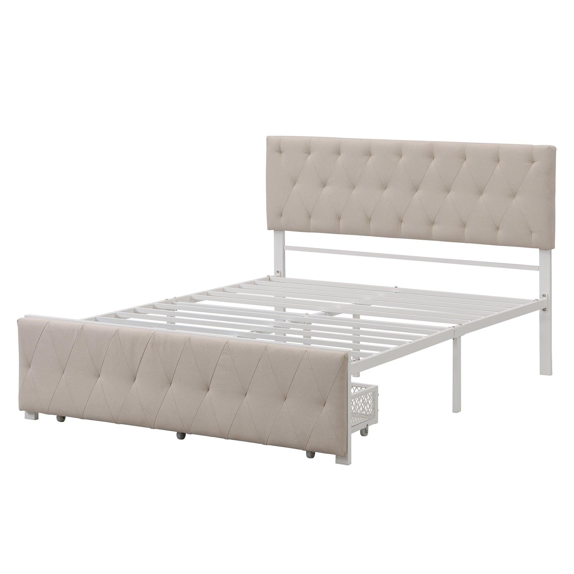 Full SizeStorage Bed Metal Platform Bed with a Big Drawer - Beige