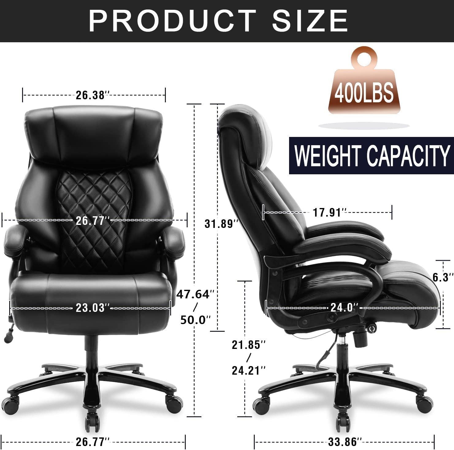 Big and Tall Office Chair 400lb- Adjustable Lumbar Support, Heavy Duty Metal Base, High Back Large Executive Office Chair, Computer Desk Chair Ergonomic Design for Back Pain, Black