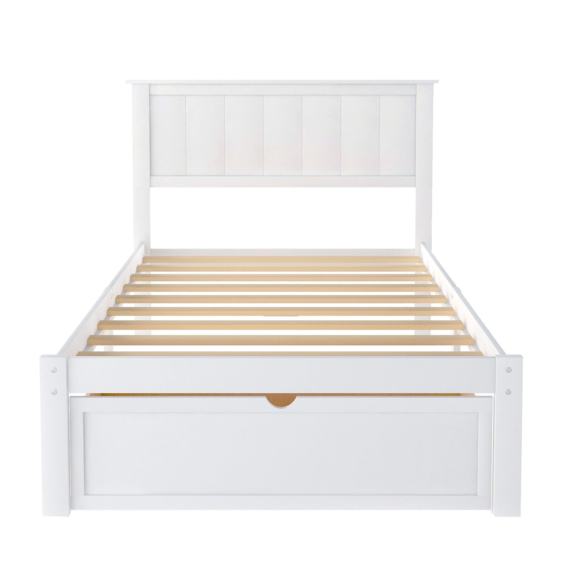 Twin Size Platform Bed with Under-bed Drawer, White