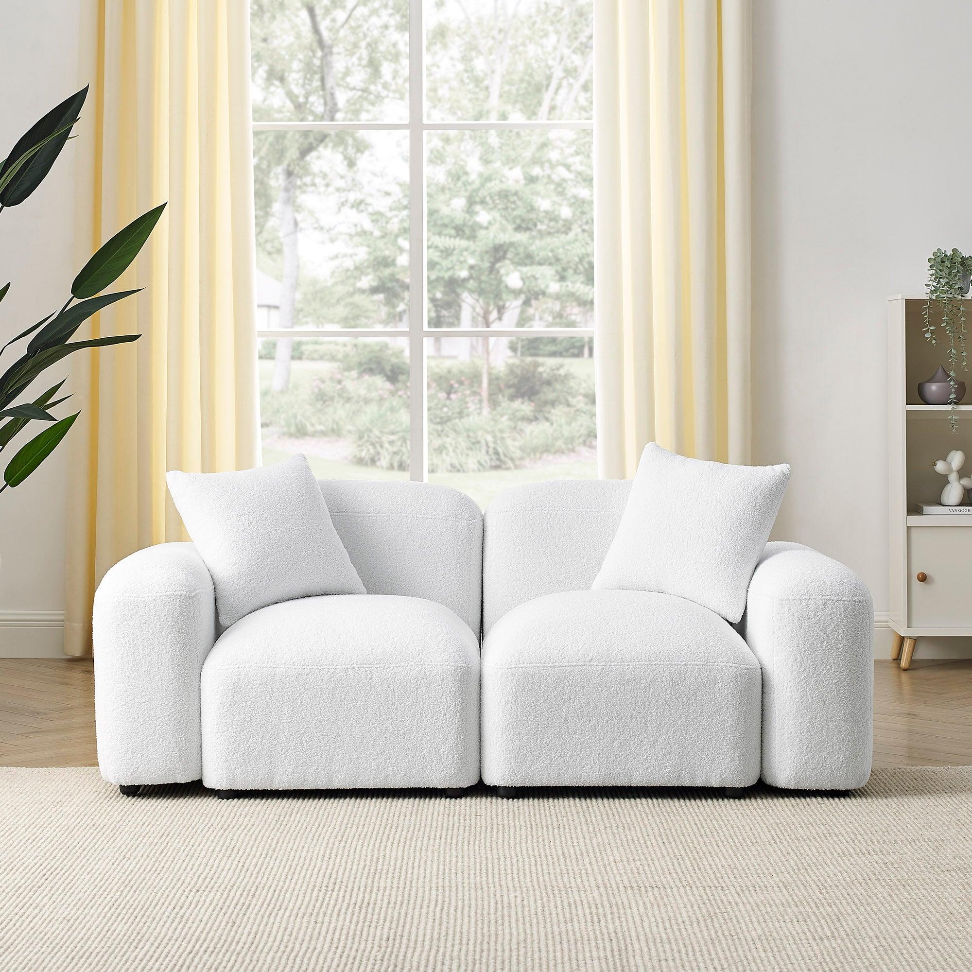 L-Shape Modular Sectional Sofa, DIY Combination,Teddy Fabric,White