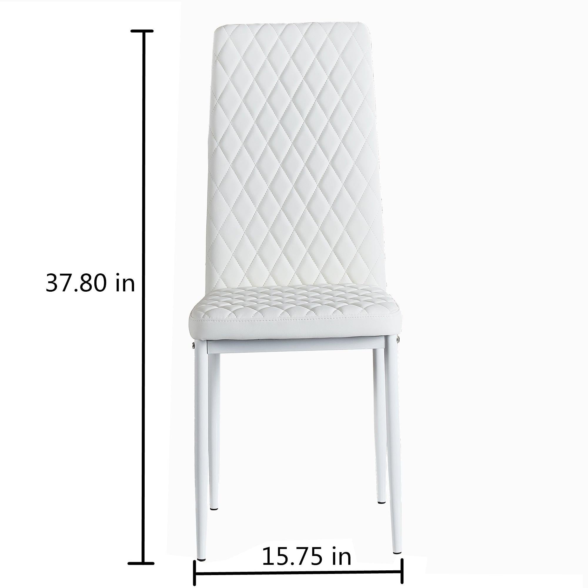 WhiteModern minimalist dining chair fireproof leather sprayed metal pipe diamond grid pattern restaurant home conference chair set of 6