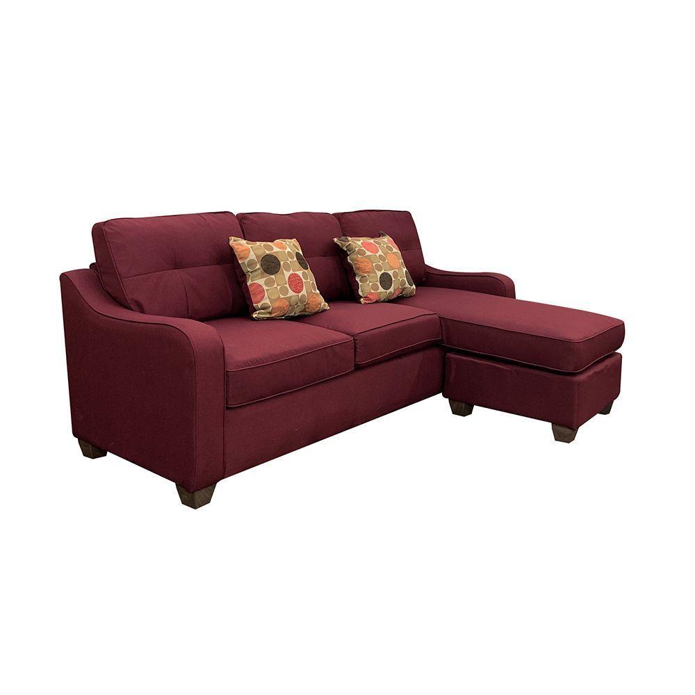 ACME Cleavon II Sectional Sofa & 2 Pillows in Red Linen 53740