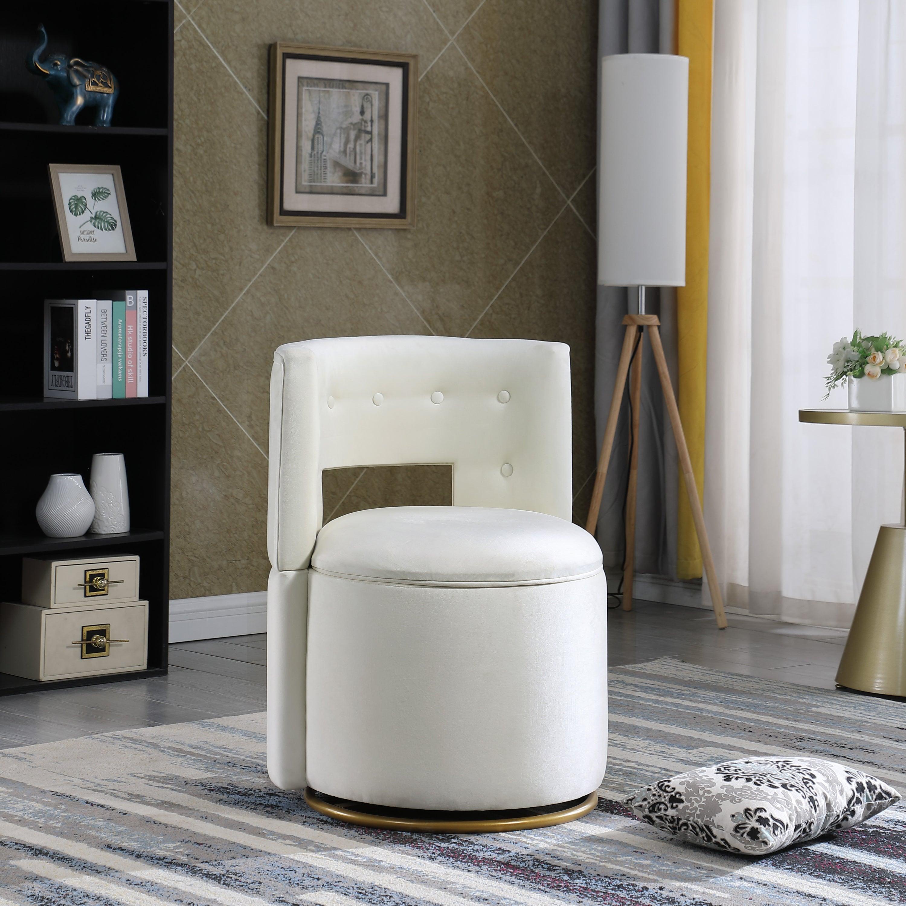 360° Swivel Accent Chair withStorage Function, Velvet Curved Chair with Gold Metal Base for Living Room, Nursery, Bedroom