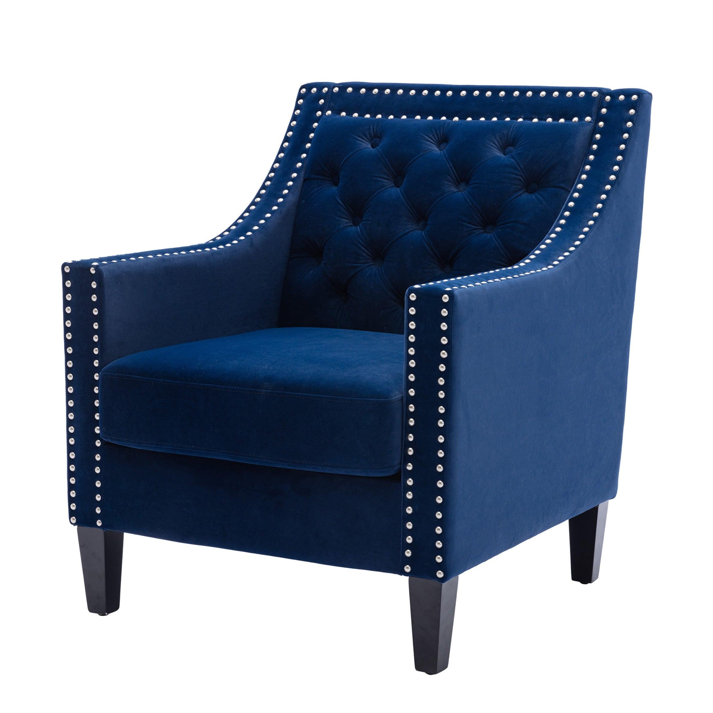 Accent armchair living room chair  with nailheads and solid wood legs