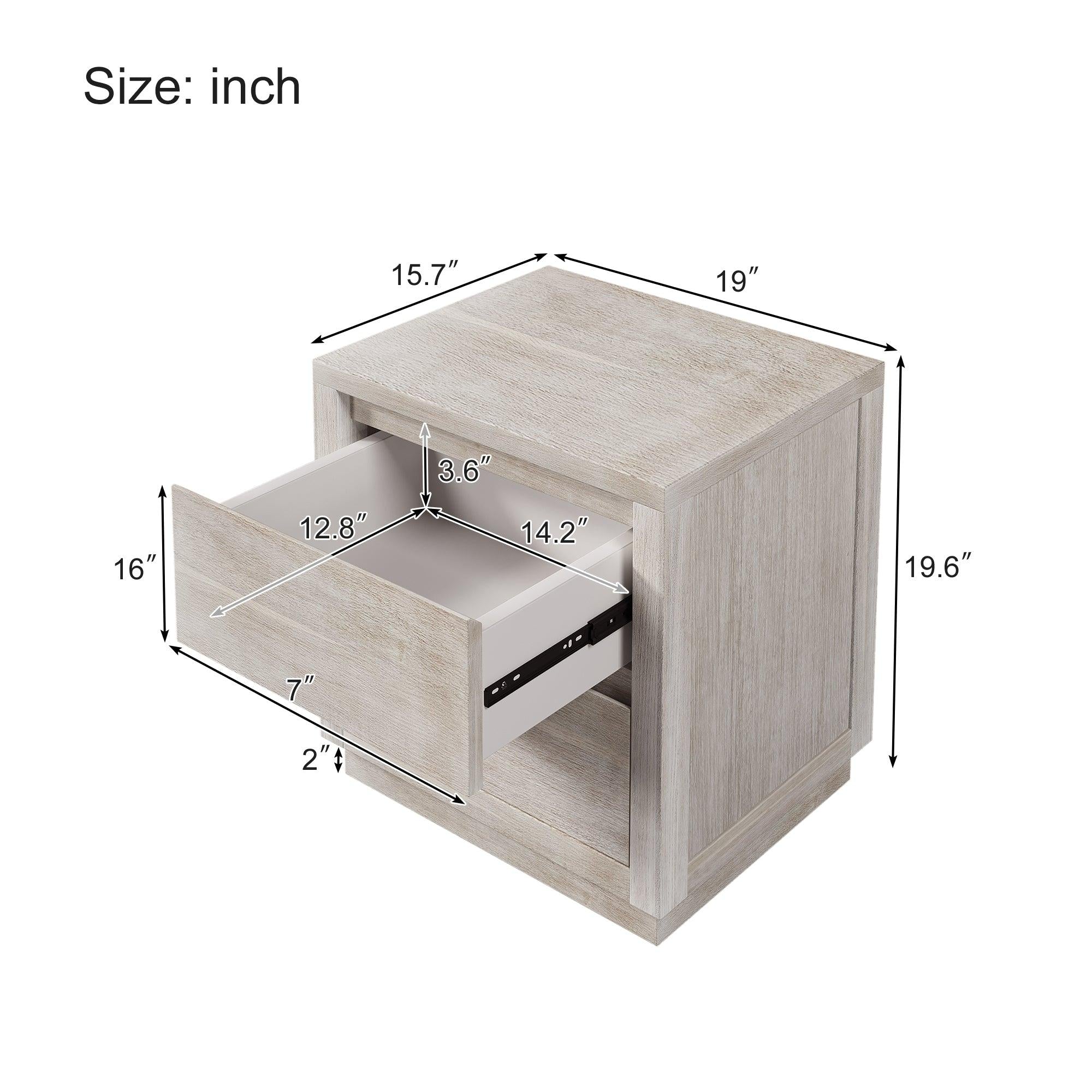 Modern Style Soild Wood 2-Drawer Nightstand Side Table for Bedroom, Living Room, Stone Gray