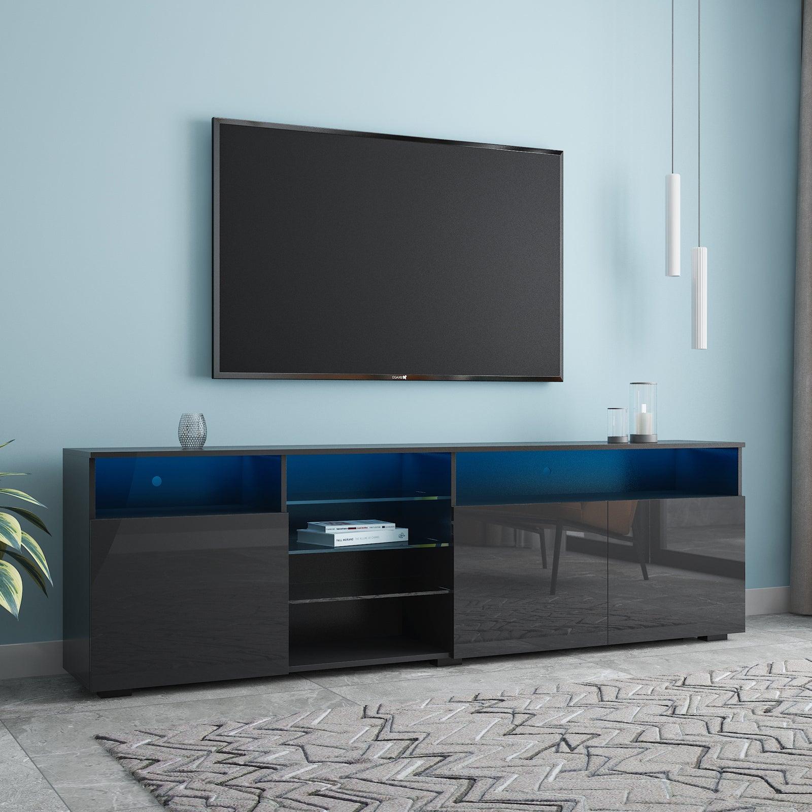 FURNITURE & TV Stand Matte Body High Gloss DoorsModern TV Stand LED,Black