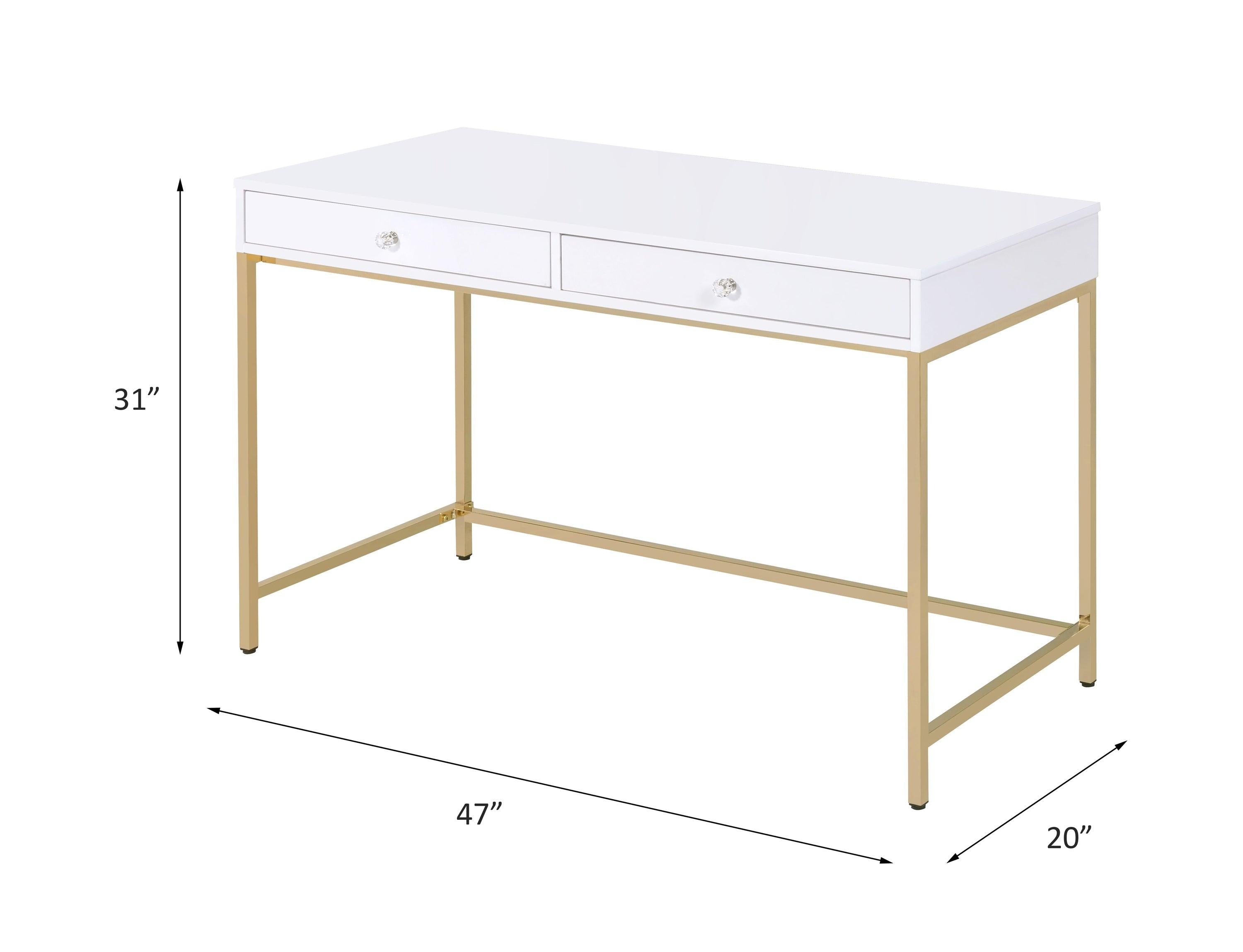 ACME Ottey Desk in White High Gloss & Gold 92540