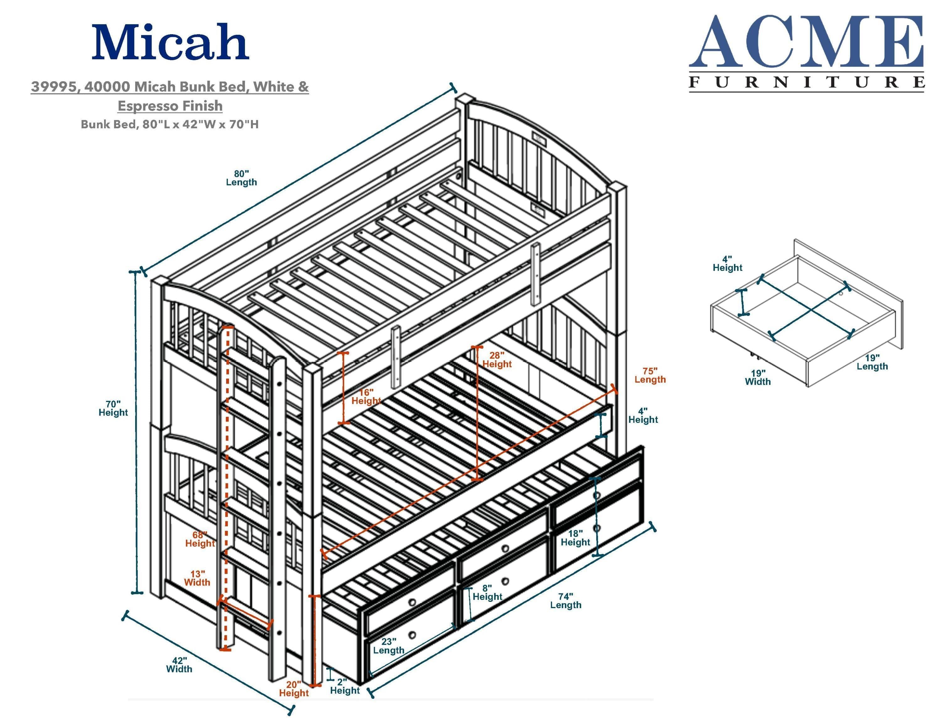 ACME Micah Bunk Bed & Trundle (Twin/Twin) in White 39995