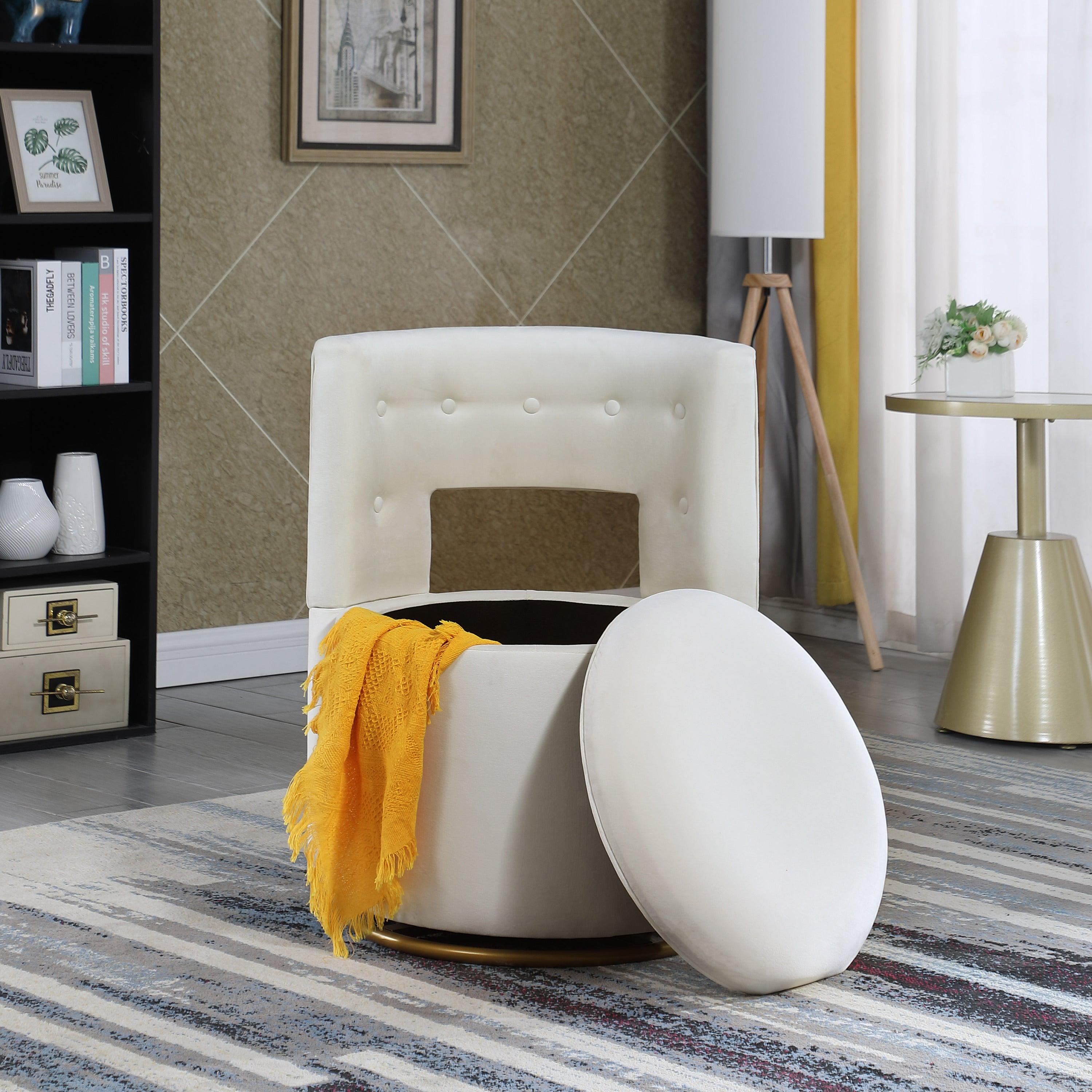 360° Swivel Accent Chair withStorage Function, Velvet Curved Chair with Gold Metal Base for Living Room, Nursery, Bedroom