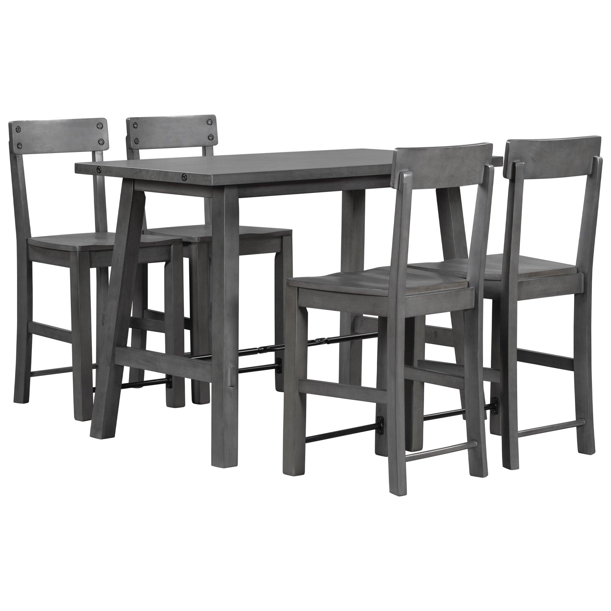 Minimalist industrial Style 5-Piece Counter Height Dining Table Set Solid Wood & Metal Dining Table with Four Chairs for Small Space (Gray)