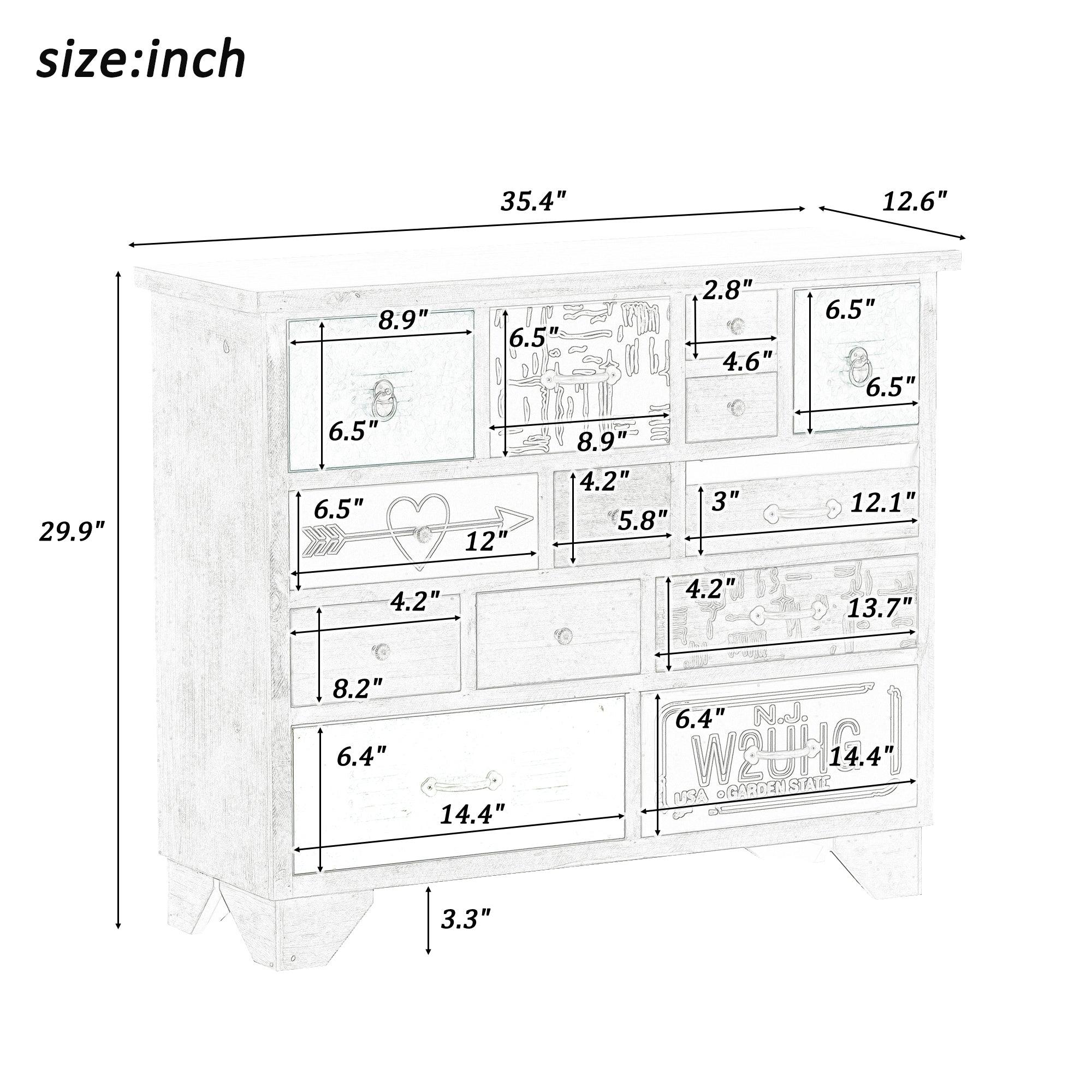 AccentStorage Cabinet with 13 Drawers,Modern Decorative Cabinet with Wood Frame and Colorful Pattern for Entryway, Living Room, Bedroom