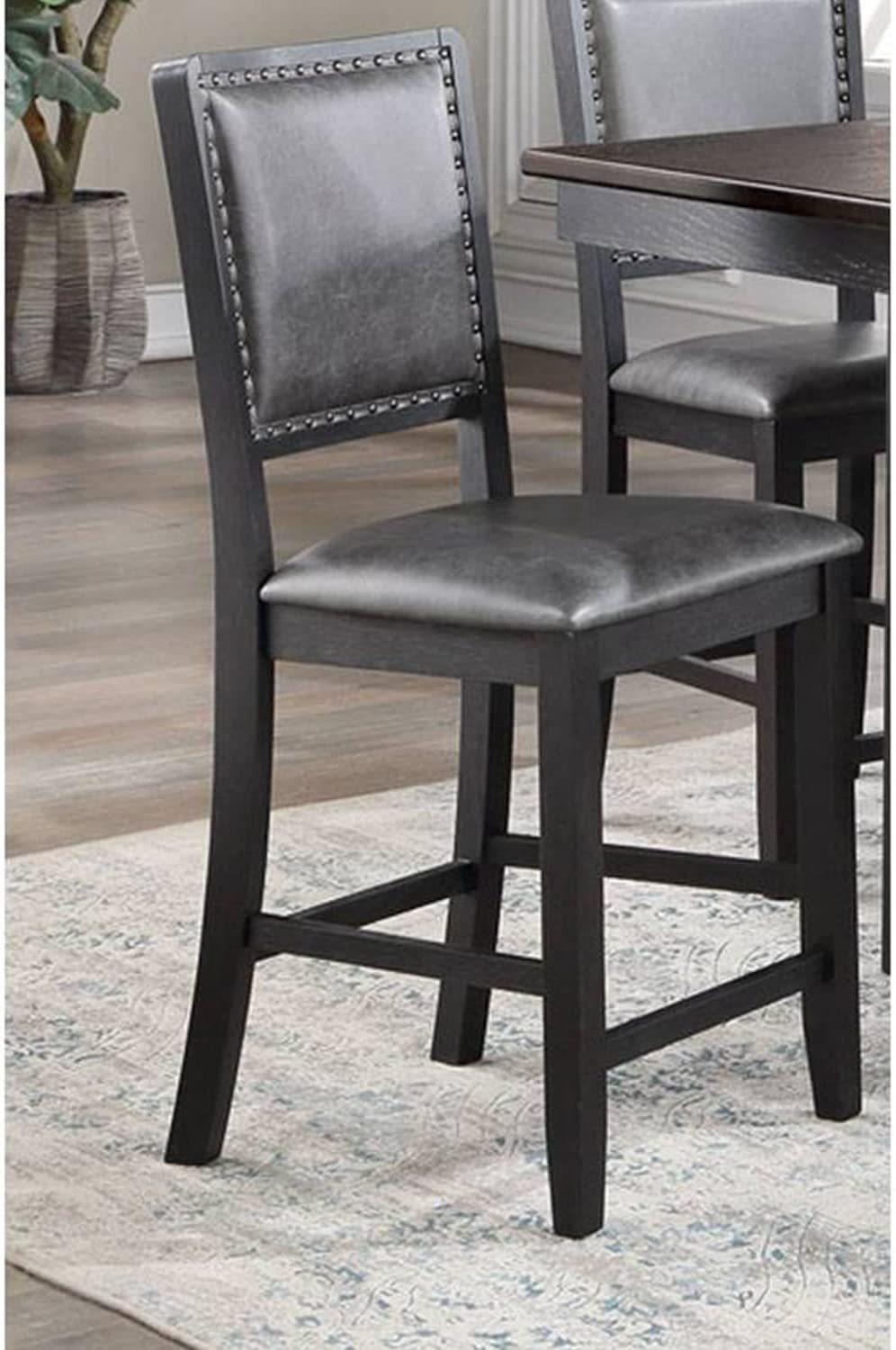 Contemporary Dining Room 7pc Set Grey Finish PU Counter Height Dining Table w Shelf and 6x High Chairs Fabric Upholstered seats Back Counter Height Chairs