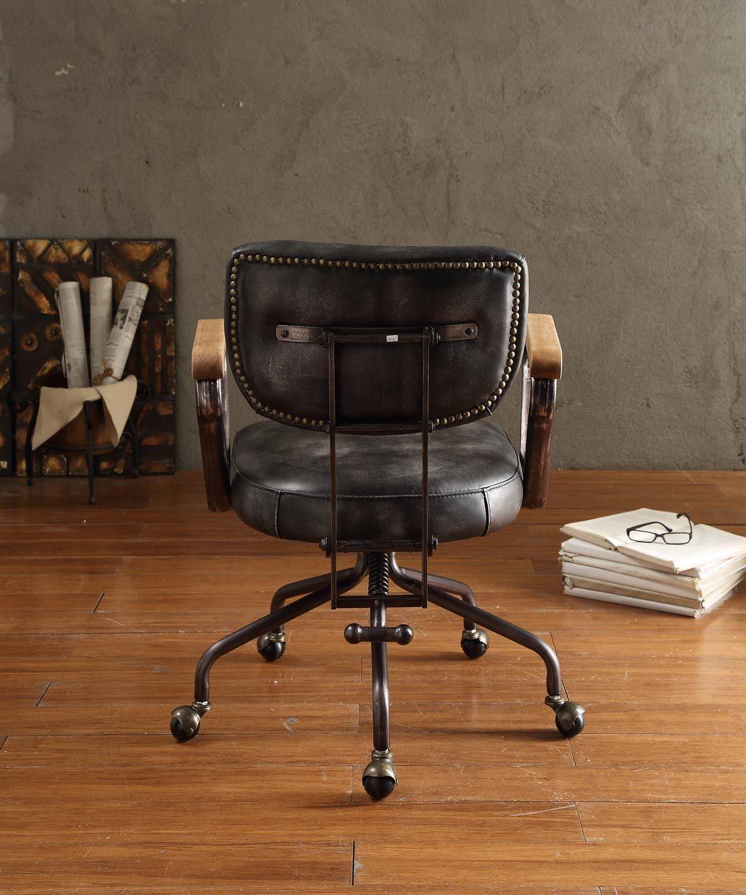 ACME Hallie Office Chair in Vintage Black Top Grain Leather 92411