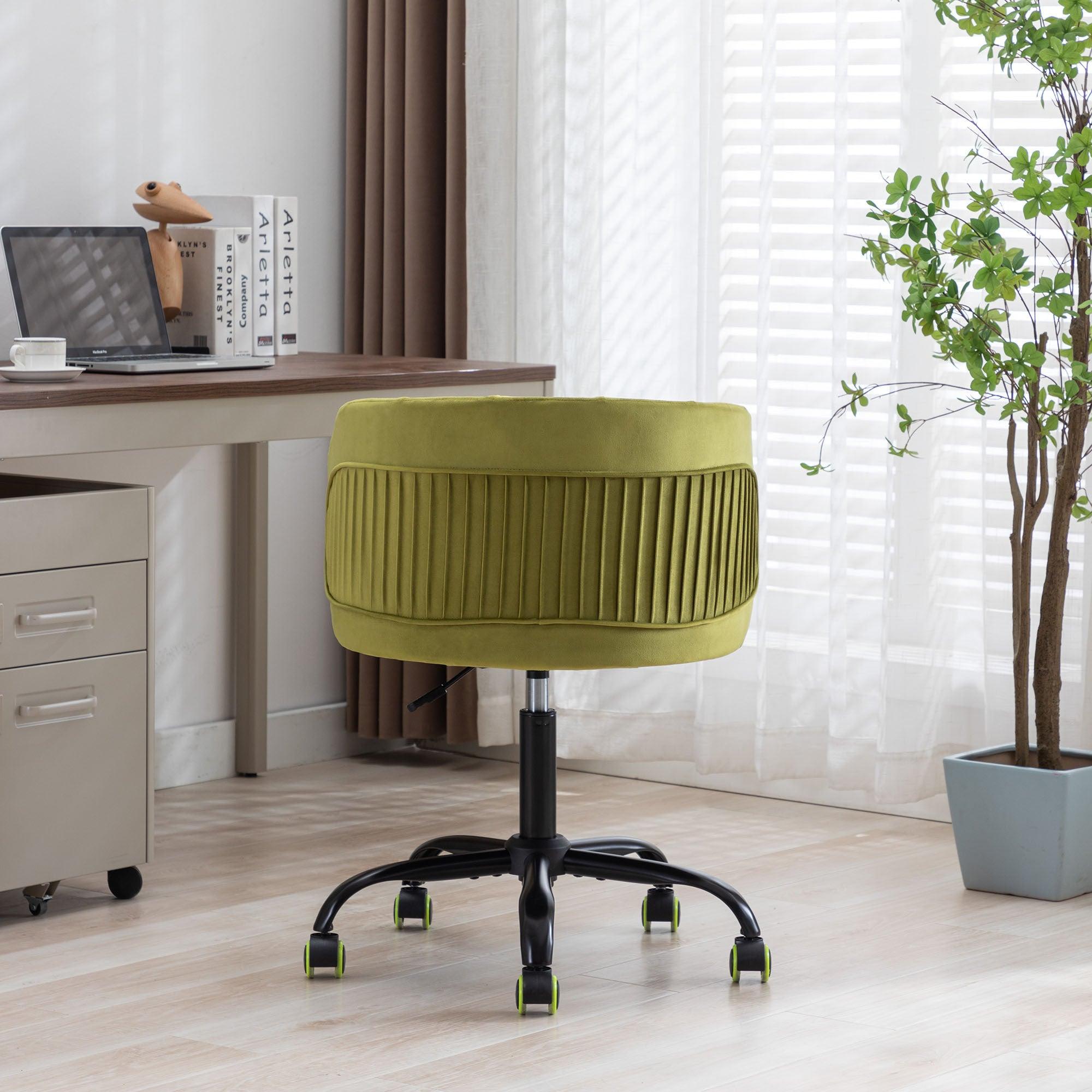 Zen Zone Velvet Leisure office chair, suitable for study and office, can adjust the height, can rotate 360 degrees, with pulley, Olive Green