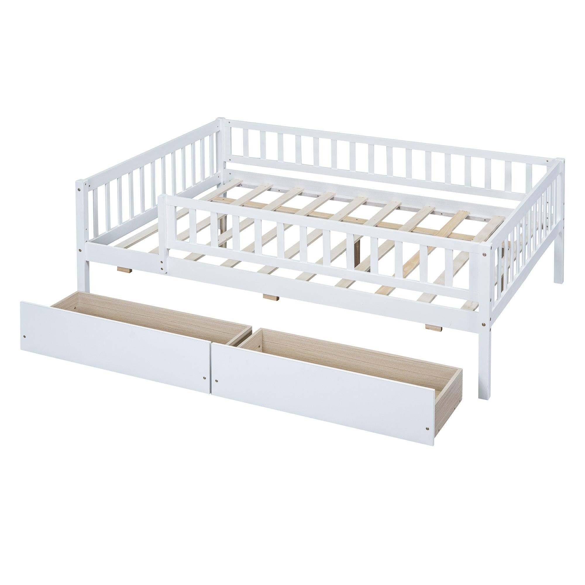 Full Size Daybed Wood Bed with Two Drawers , White