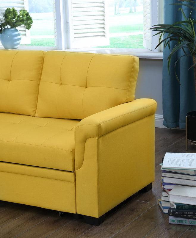 Lucca Yellow Linen Reversible Sleeper Sectional Sofa withStorage Chaise