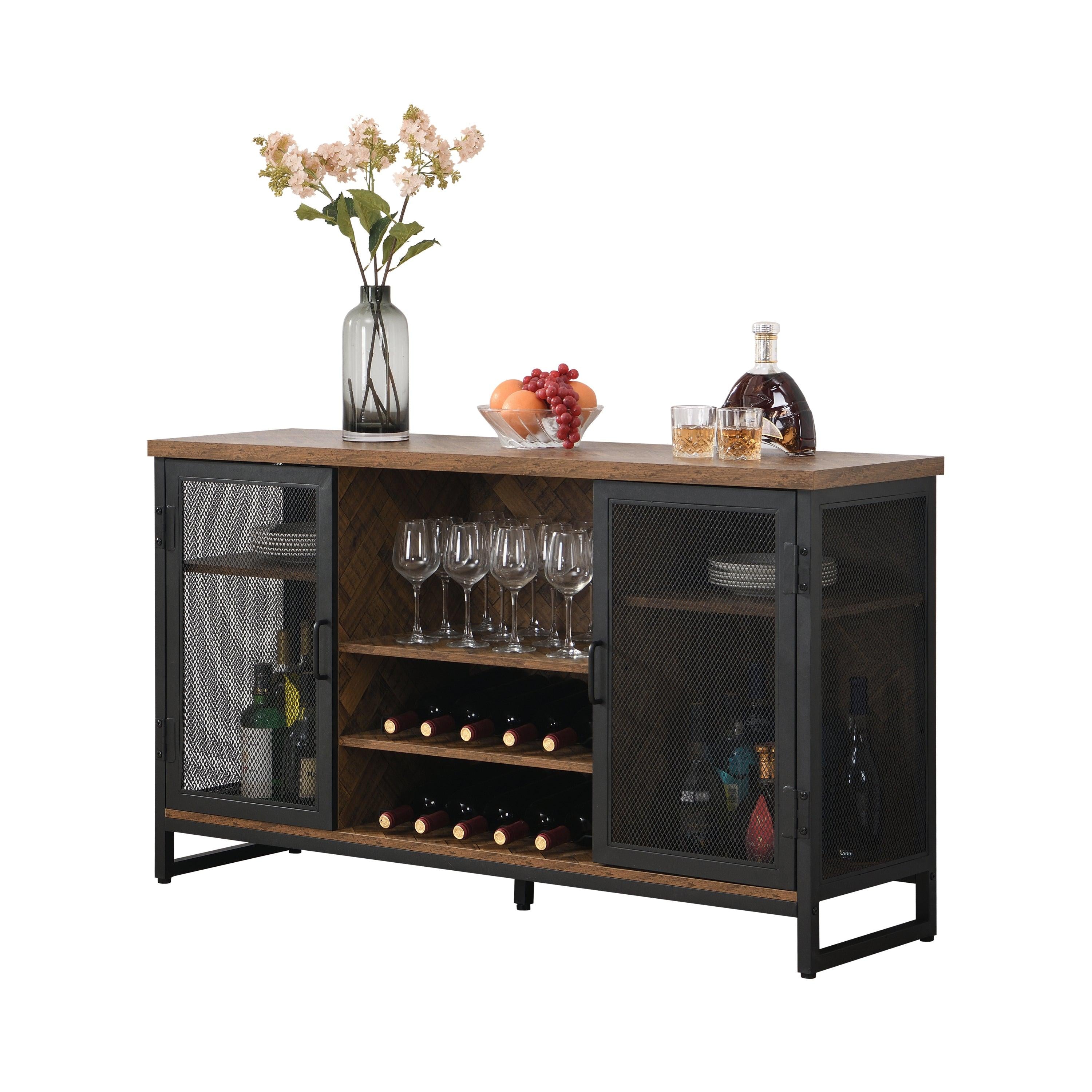 Miltifunctional IndustrialStorage Cabinet, Wine Bar Cabinet for Liquor and Glasses, TV Stand & Media Entertainment Center Console Table