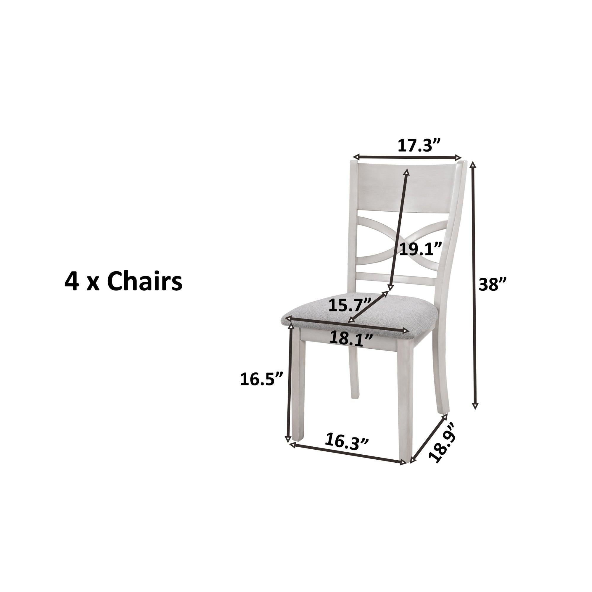 Farmhouse Rustic Wood 4-Piece Kitchen Dining Upholstered Padded Chairs, Light Grey+White