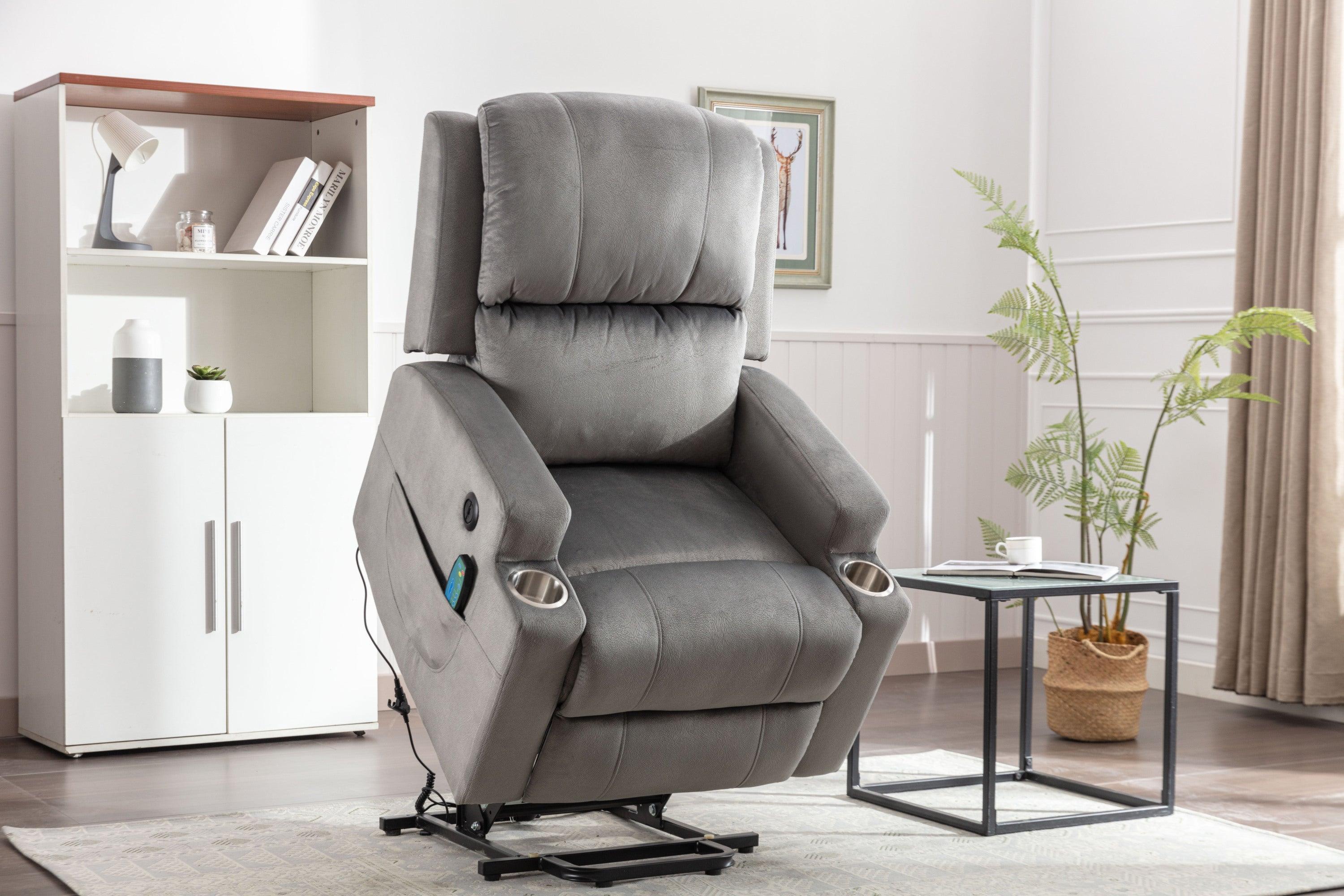 Electric Lift Recliner for the Elderly with Massage Therapy and Heat, Power Lift Chair, with 2 Cupholders, Sofa sSuitable for Living Room& Bed Room, Grey