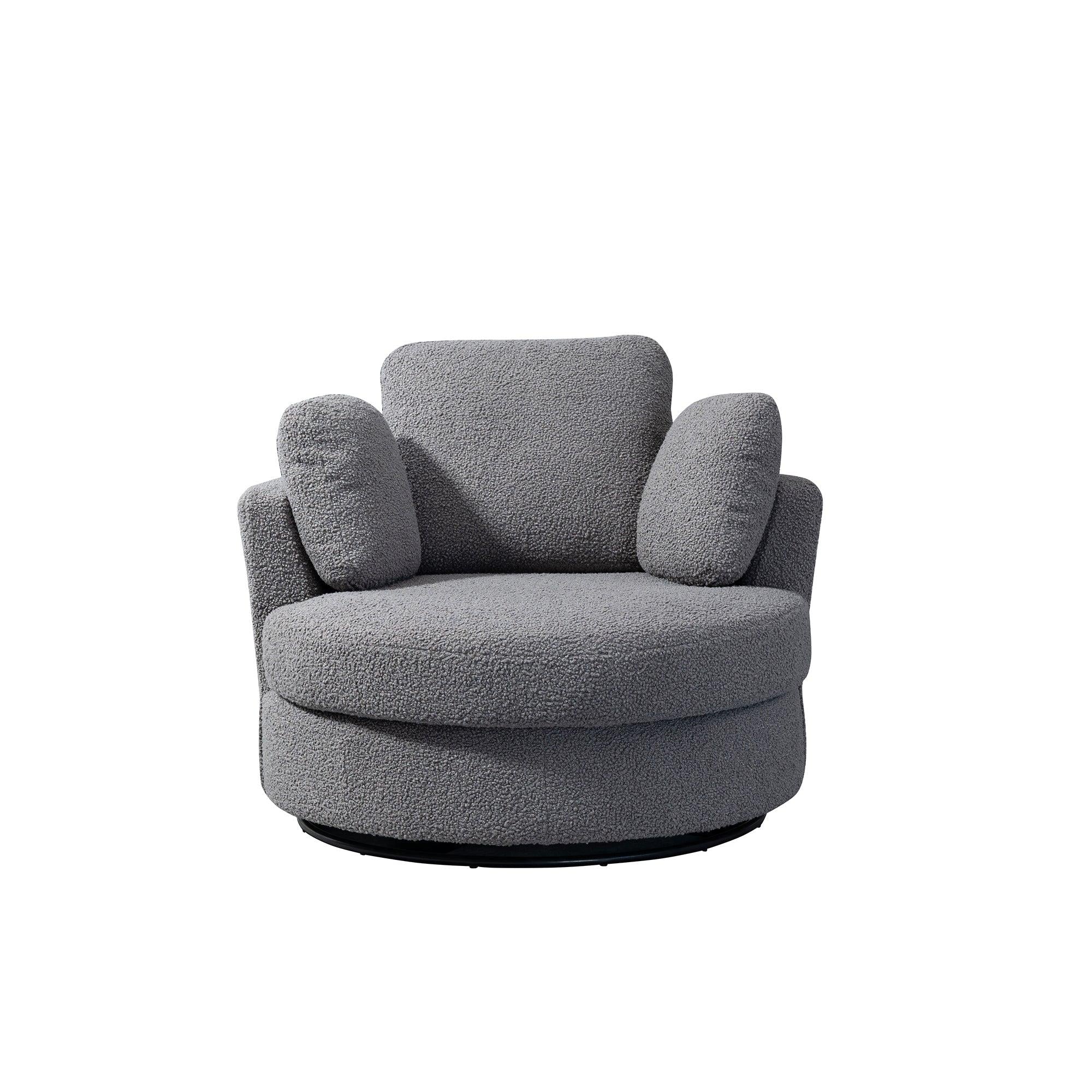 42.2"W Swivel Accent Barrel Chair and Half Swivel Sofa With 3 Pillows 360 Degree Swivel Round SofaModern Oversized Arm Chair Cozy Club Chair for Bedroom Living Room Lounge Hotel, Dark Gray Boucle