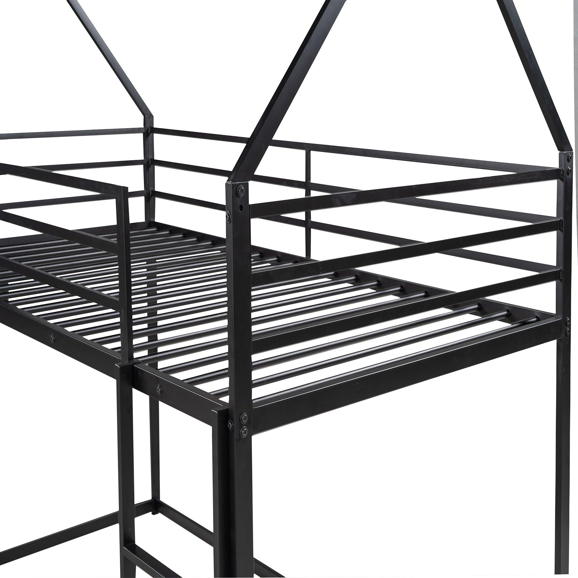 Twin over Twin House Bunk Bed with Ladder and Slide,Black